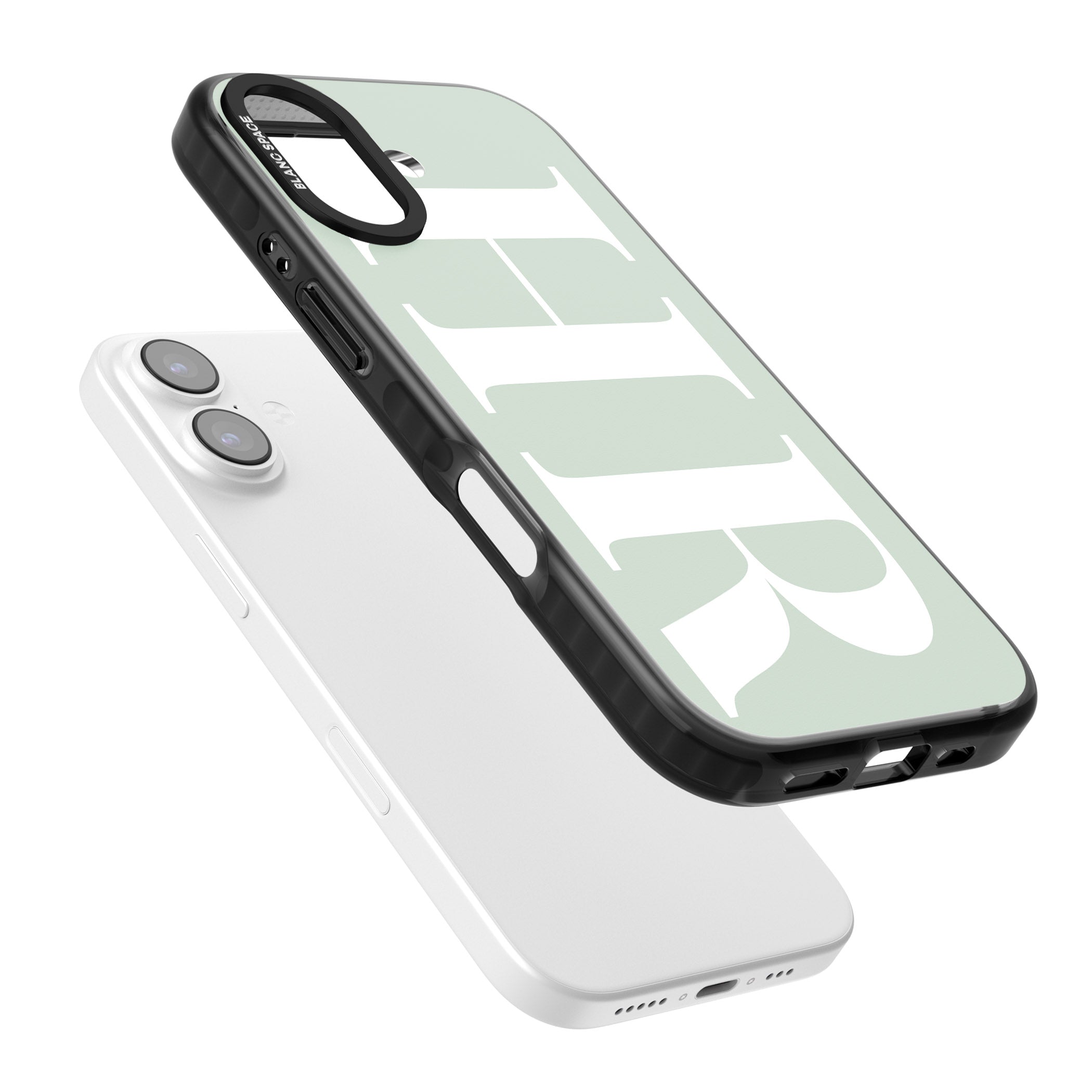 Personalised White & Seafoam Green Letters iPhone 17 Impact Black Phone Case Colours
