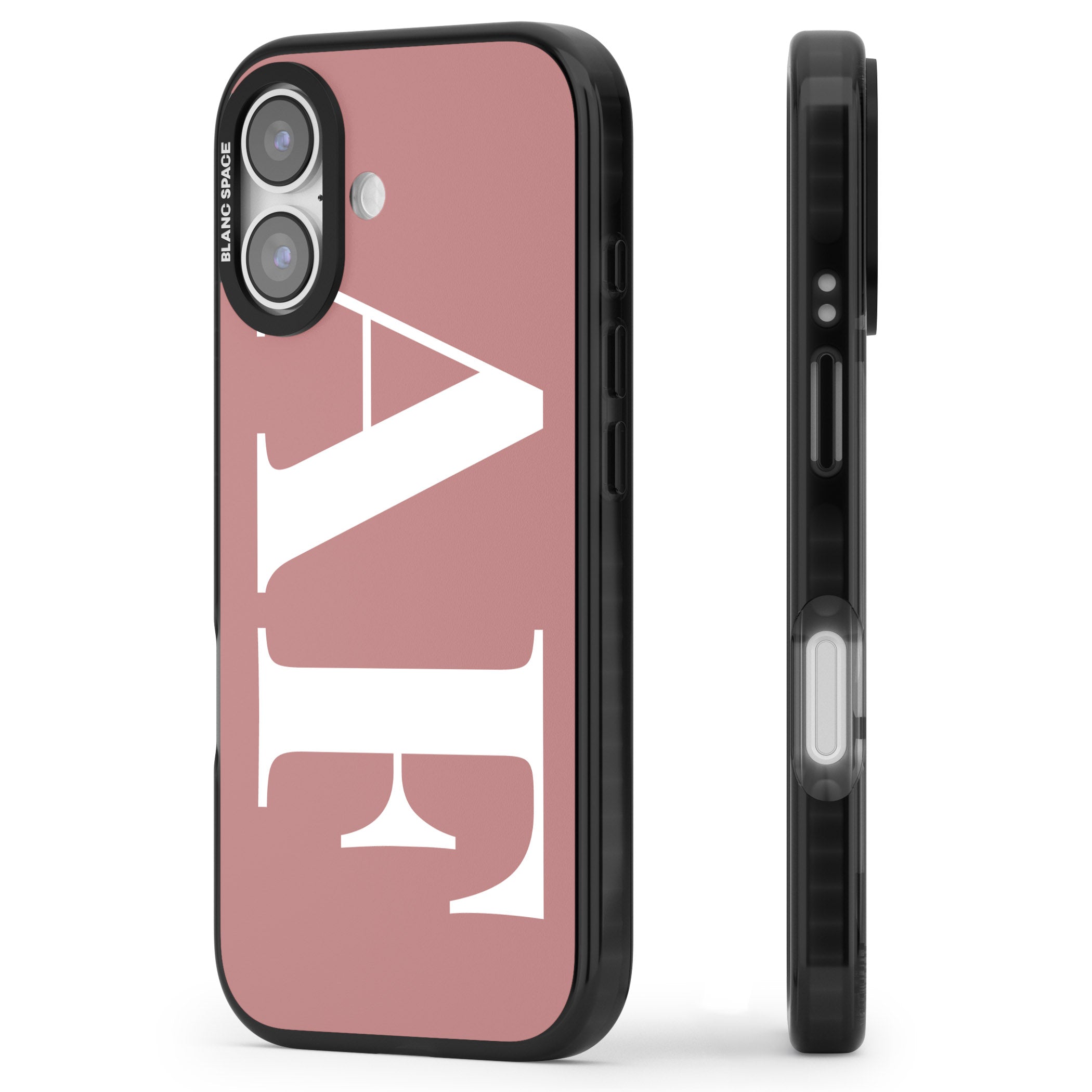 Personalised White & Rose Letters iPhone 17 Impact Black Phone Case Side Profile