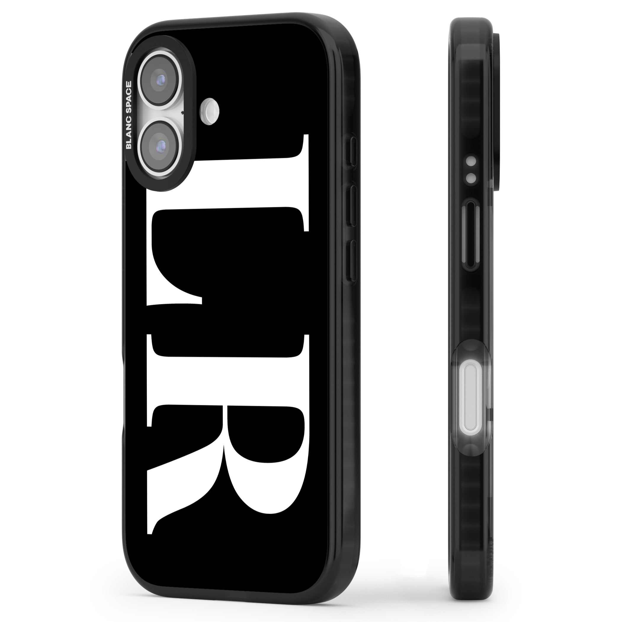 Personalised White & Black Letters iPhone 17 Impact Black Phone Case Side Profile