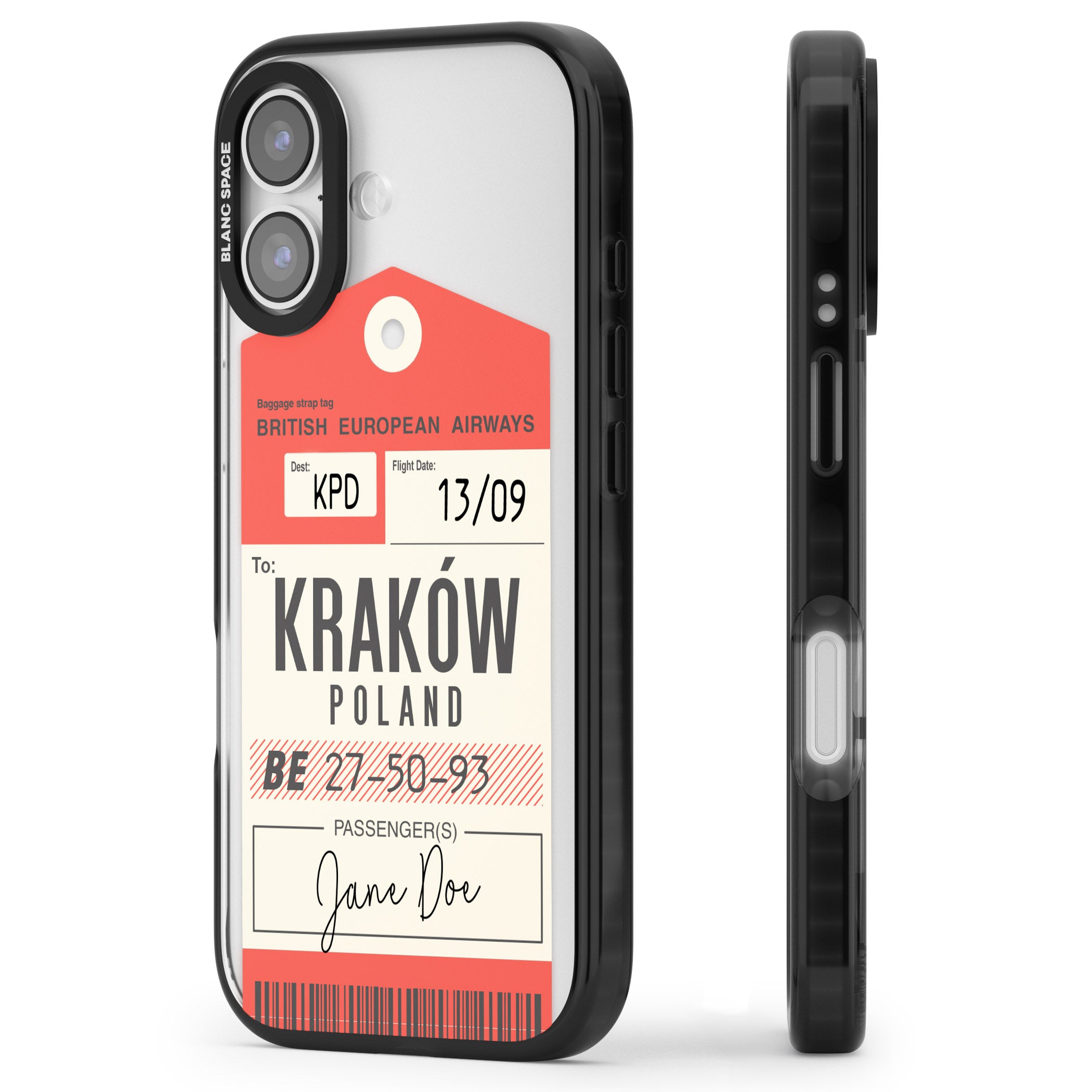 Personalised Vintage Bea Luggage Tag iPhone 17 Impact Black Phone Case Side Profile