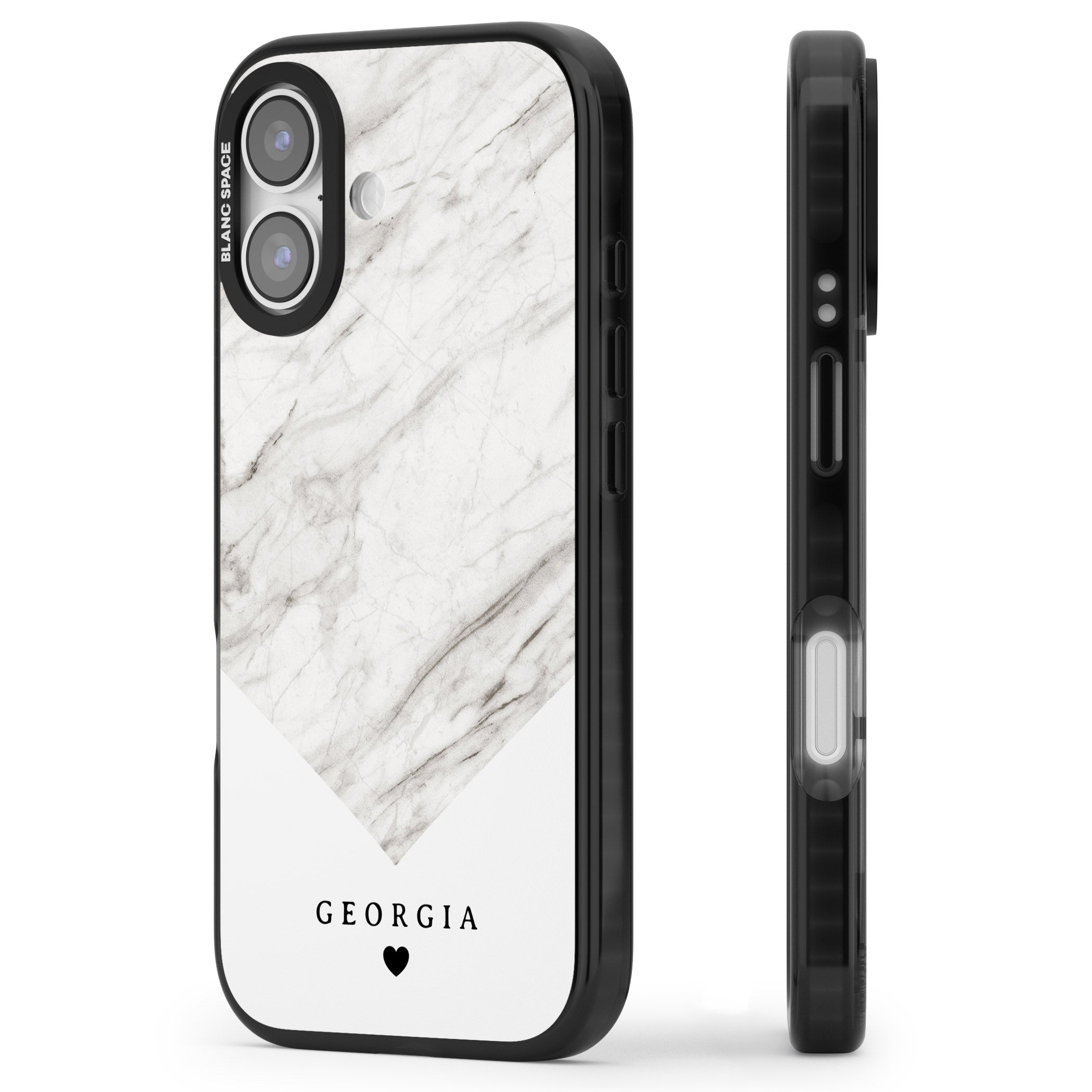 Personalised White Marble iPhone 17 Impact Black Phone Case Side Profile