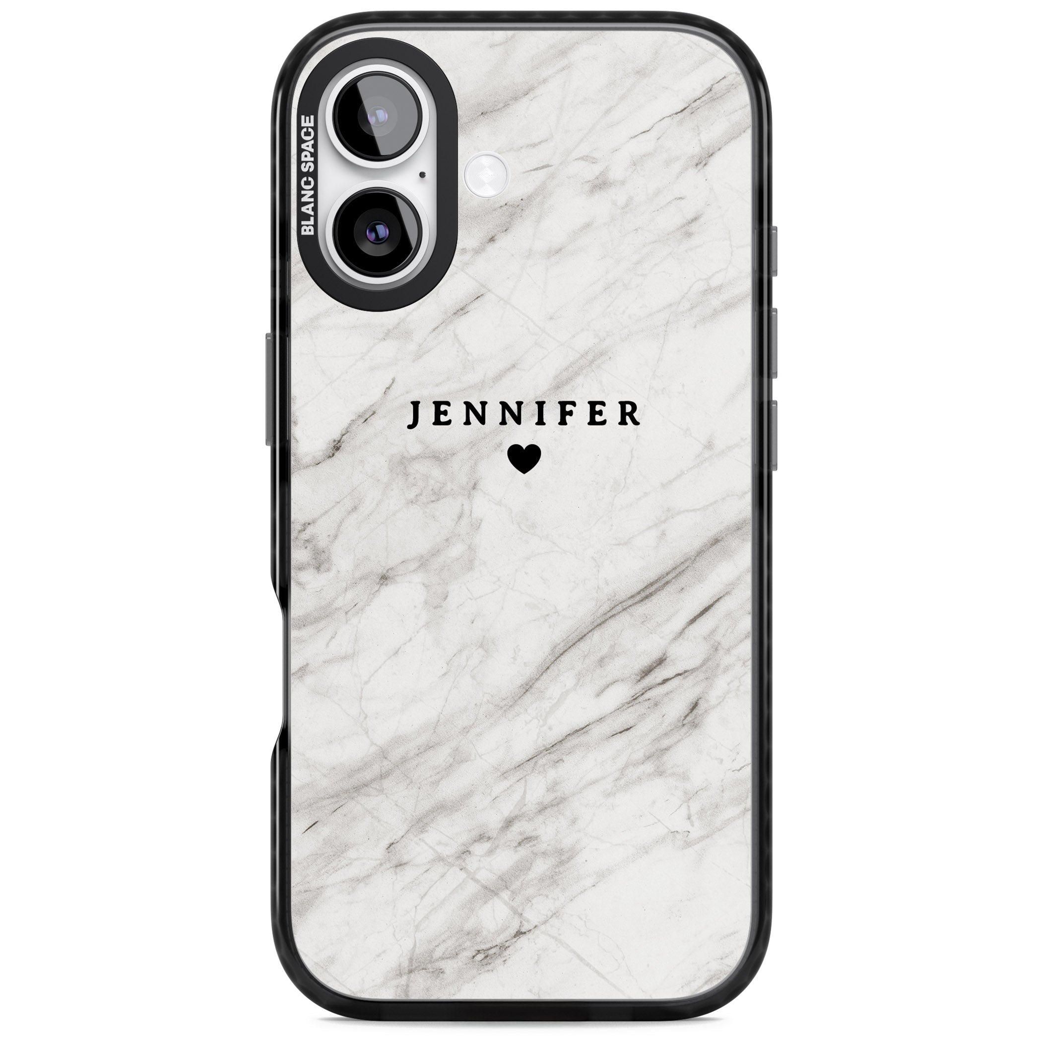 Personalised Light Grey Marble iPhone 17 Impact Black Phone Case
