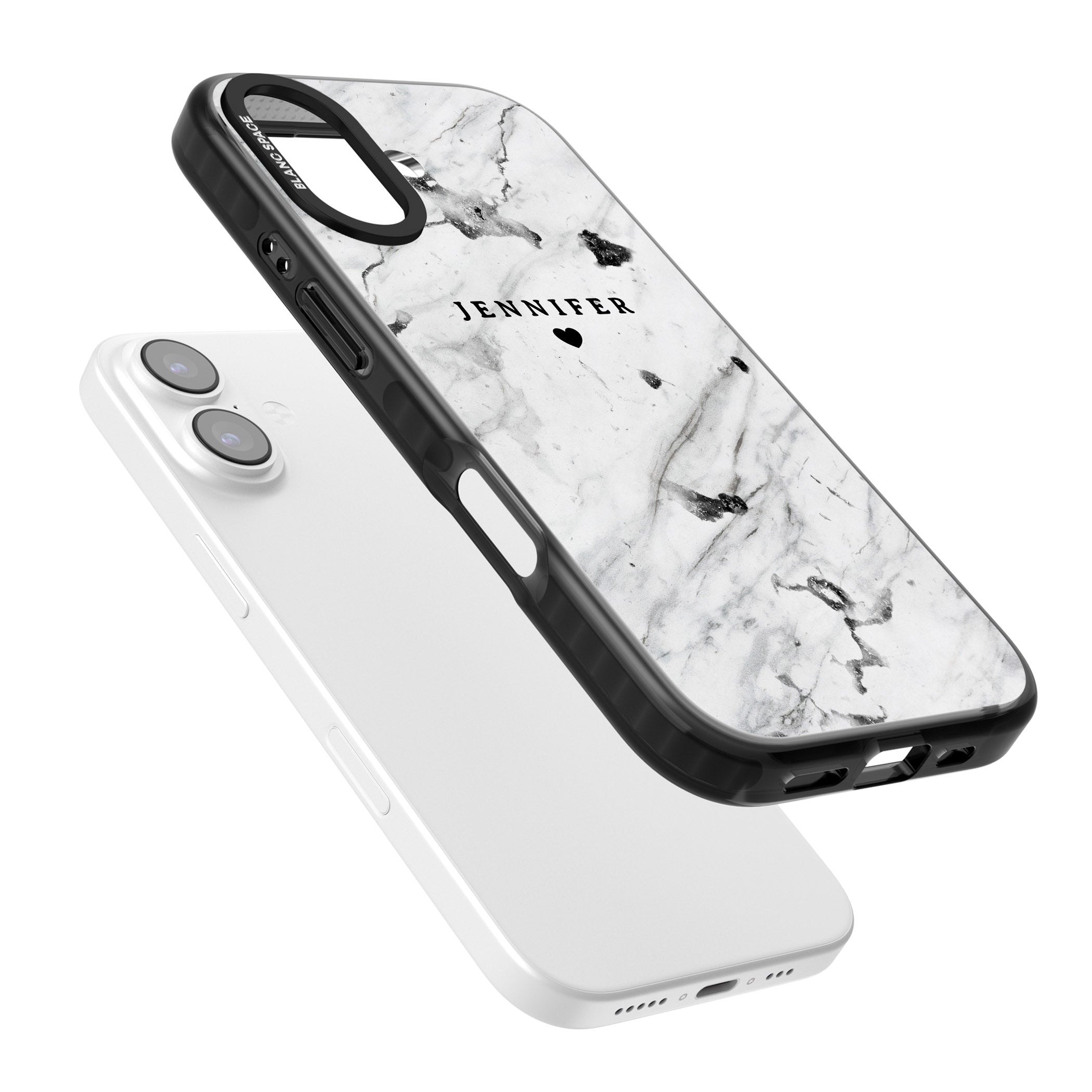 Personalised Marble Heart iPhone 17 Impact Black Phone Case Colours