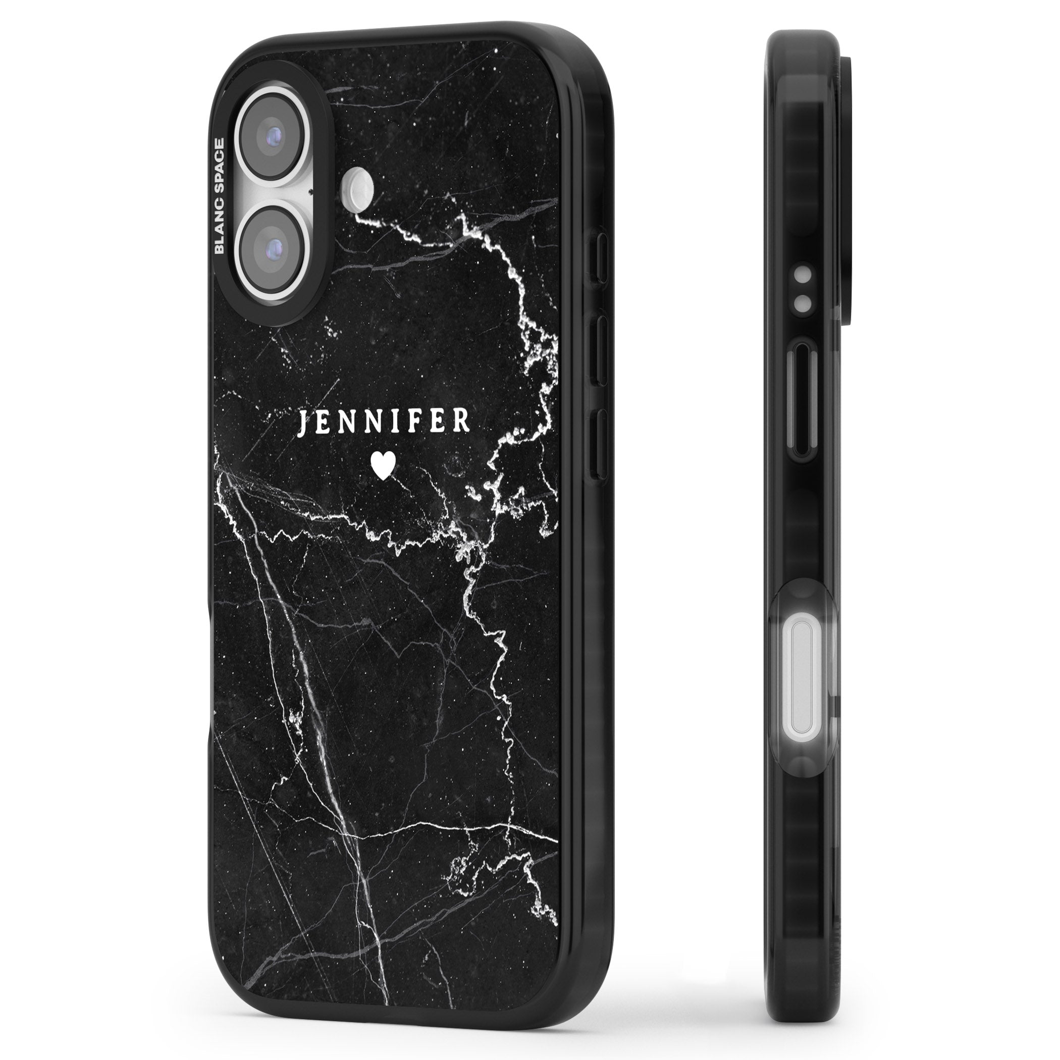 Personalised Black Marble iPhone 17 Impact Black Phone Case Side Profile