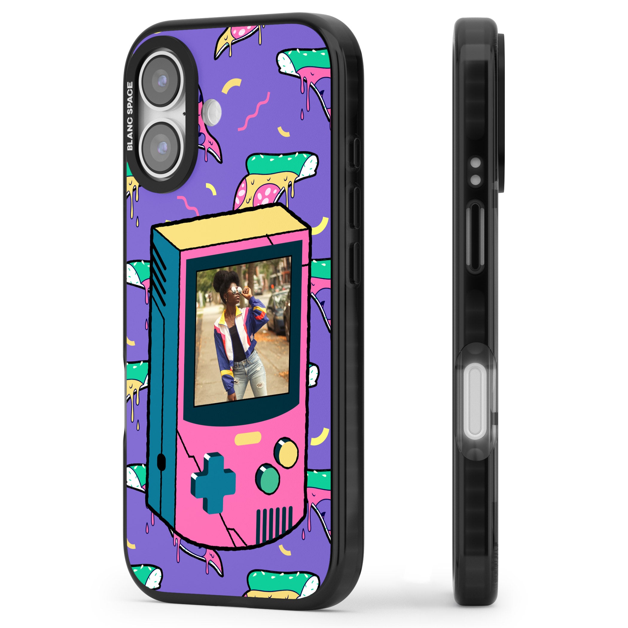 Personalised Retro Game Photo Case iPhone 17 Impact Black Phone Case Side Profile