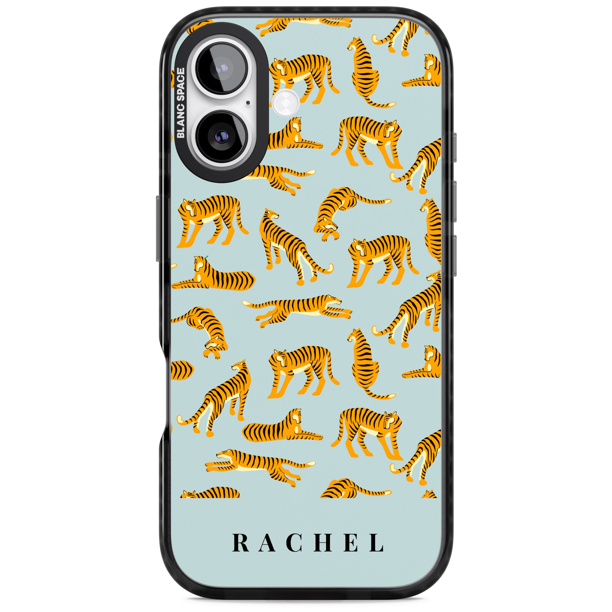 Personalised Turquoise Tiger Pattern iPhone 17 Impact Black Phone Case