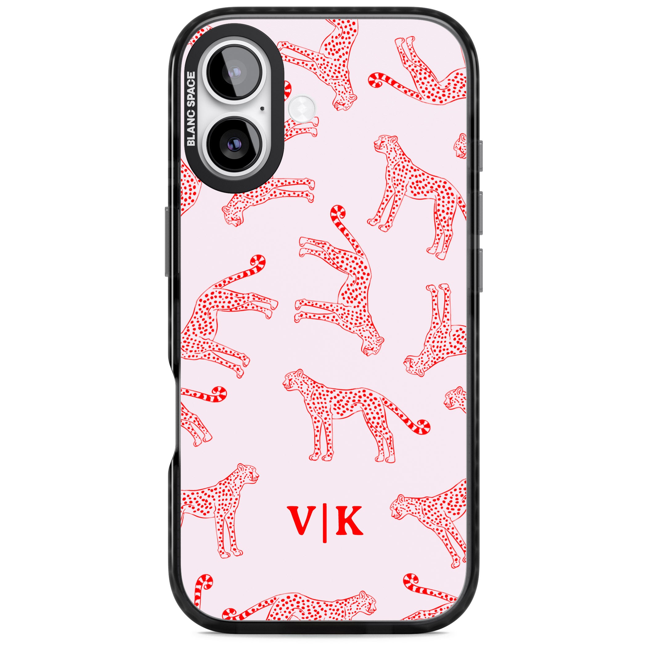 Personalised Red & Pink Cheetah iPhone 17 Impact Black Phone Case
