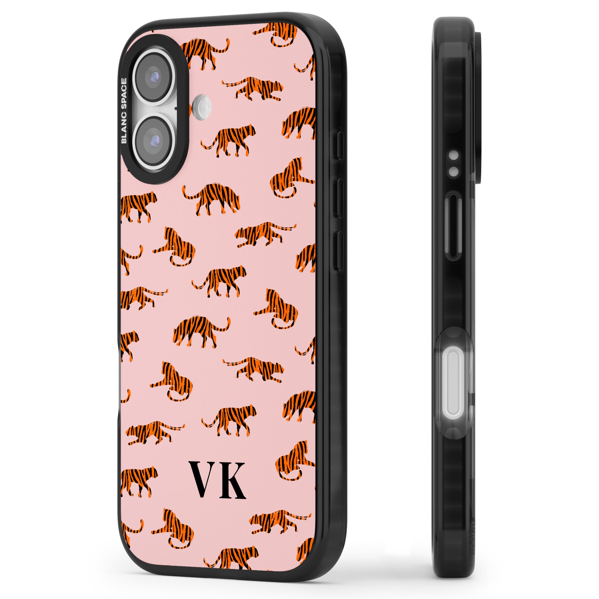 Personalised Pink Safari Tiger Pattern iPhone 17 Impact Black Phone Case Side Profile