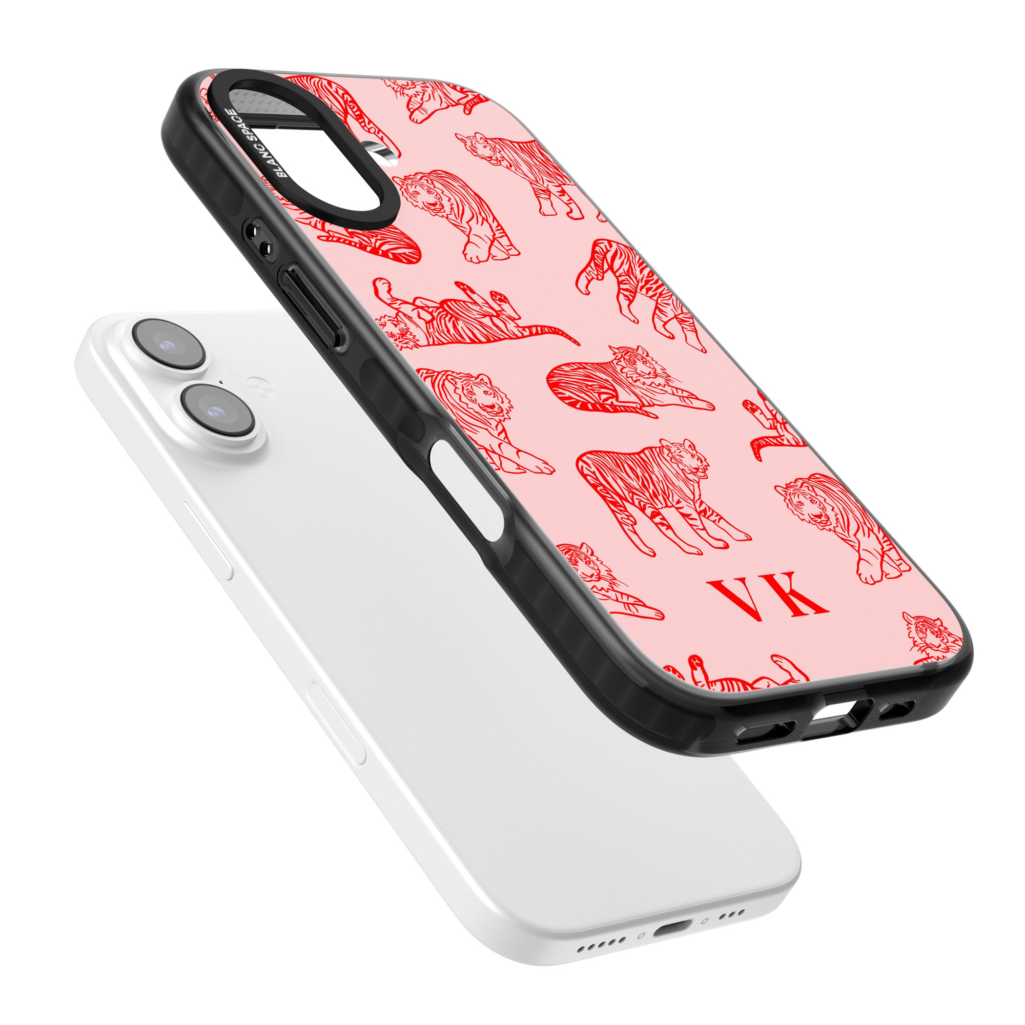 Personalised Red Tiger Outlines On Pink iPhone 17 Impact Black Phone Case Colours