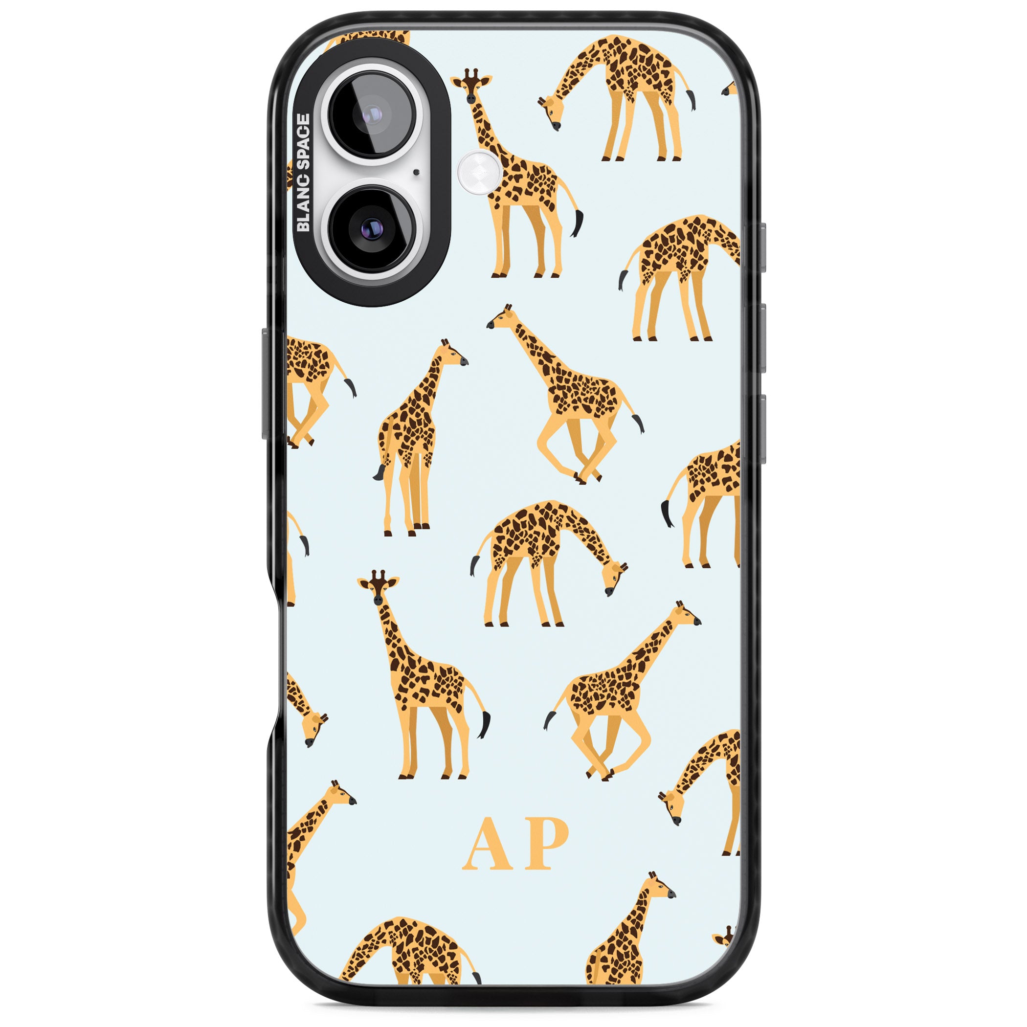 Personalised Safari Giraffe Pattern On Blue iPhone 17 Impact Black Phone Case