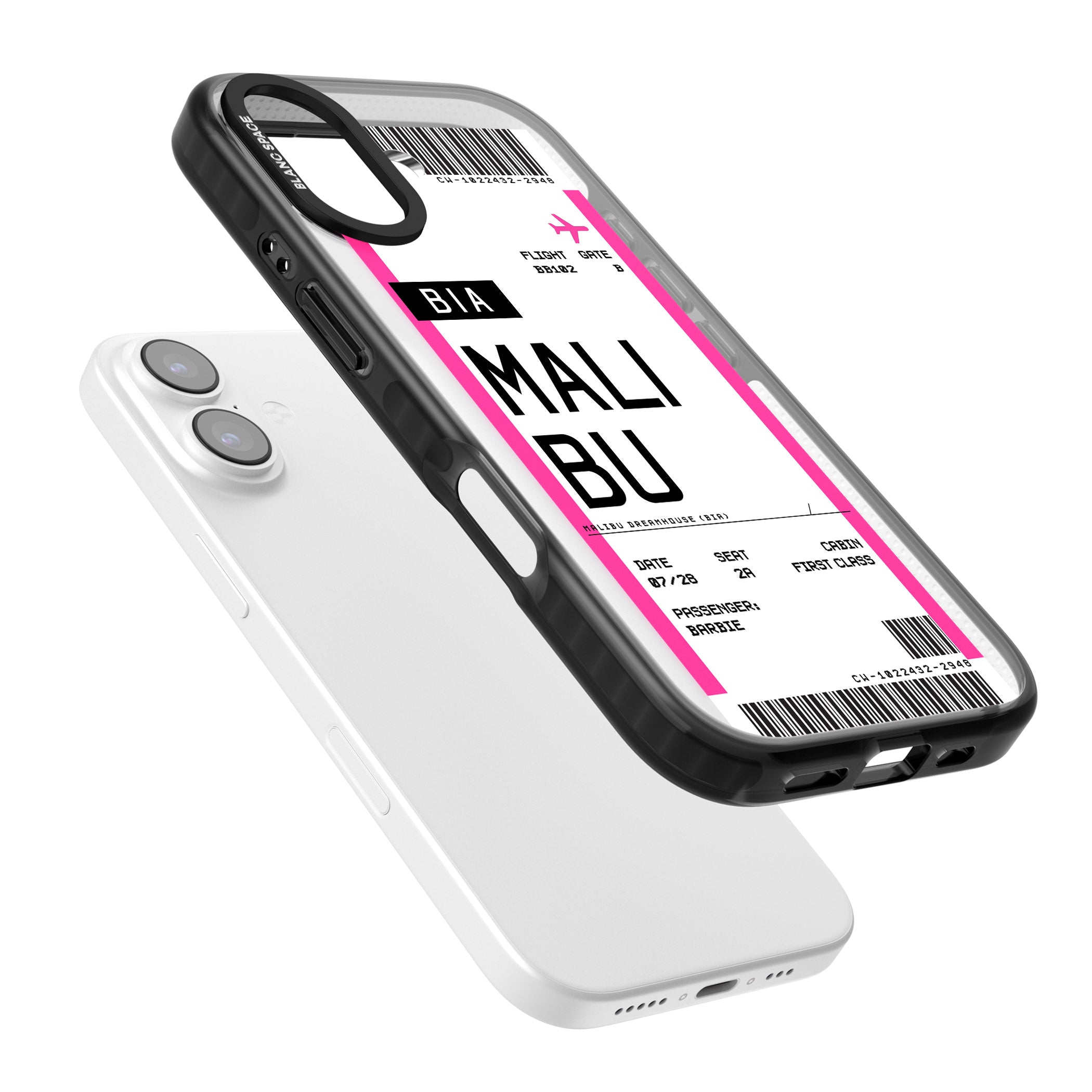Personalised Pink Malibu Boarding Pass iPhone 17 Impact Black Phone Case Colours