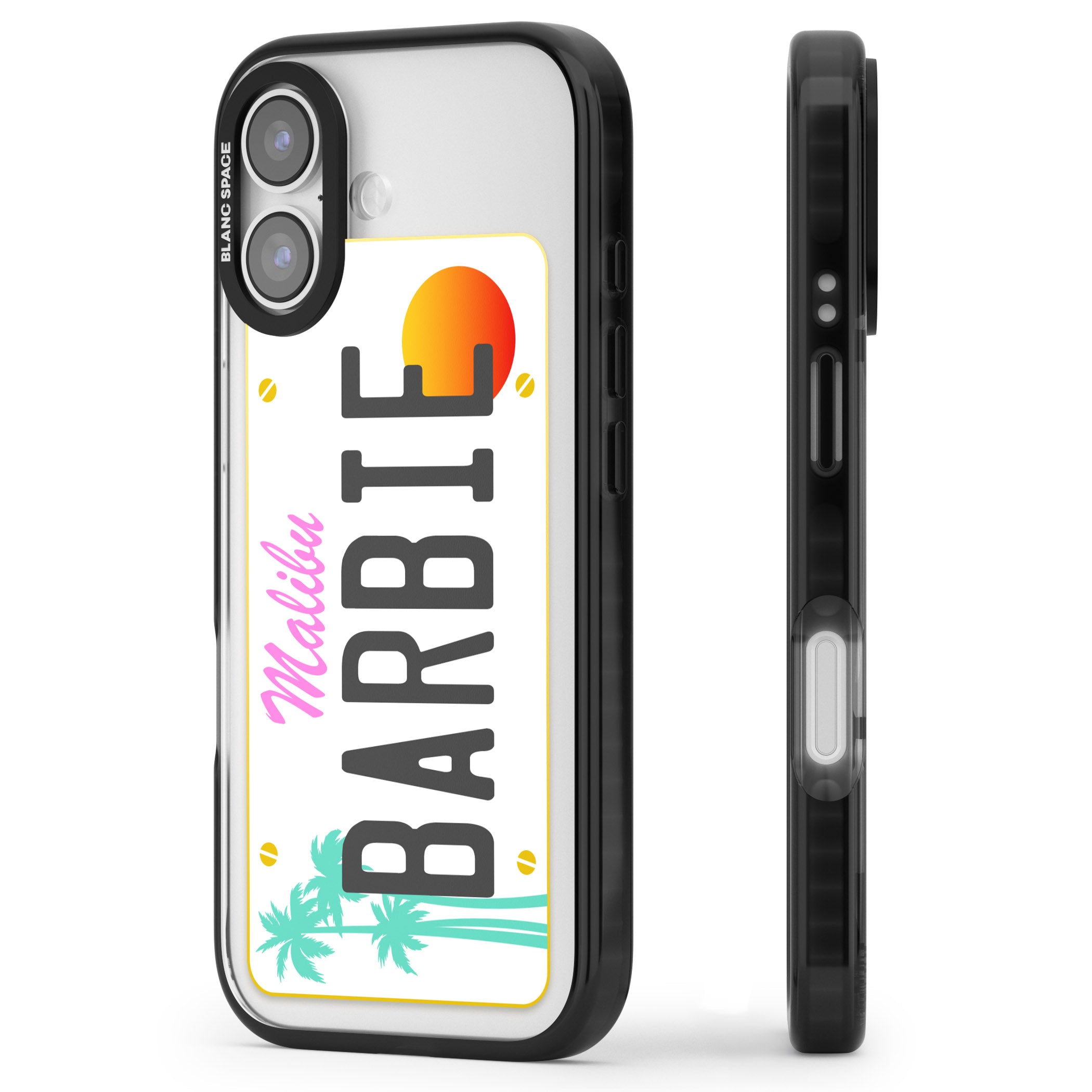 Personalised Malibu License Plate iPhone 17 Impact Black Phone Case Side Profile