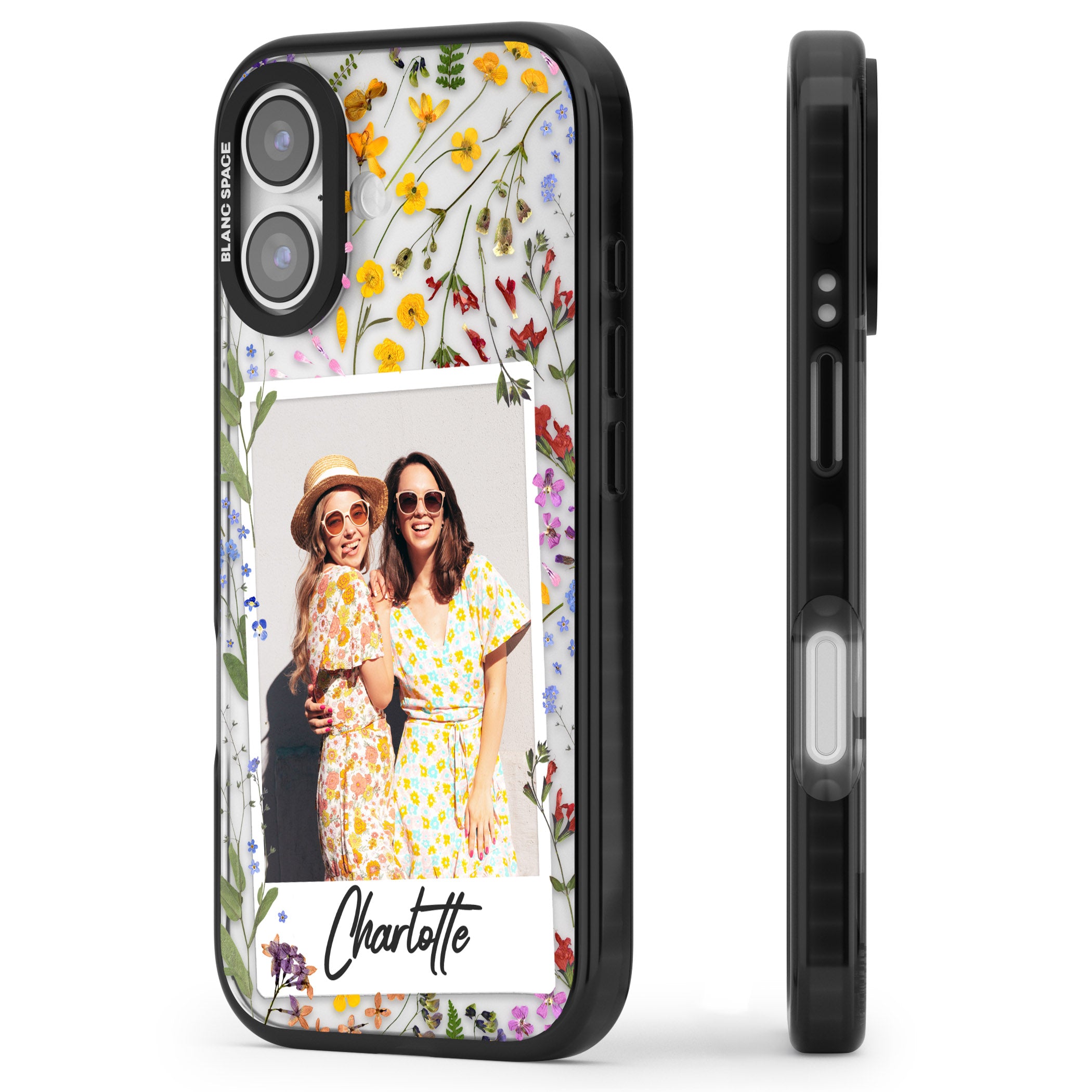 Personalised Wildflower Instant Photo iPhone 17 Impact Black Phone Case Side Profile