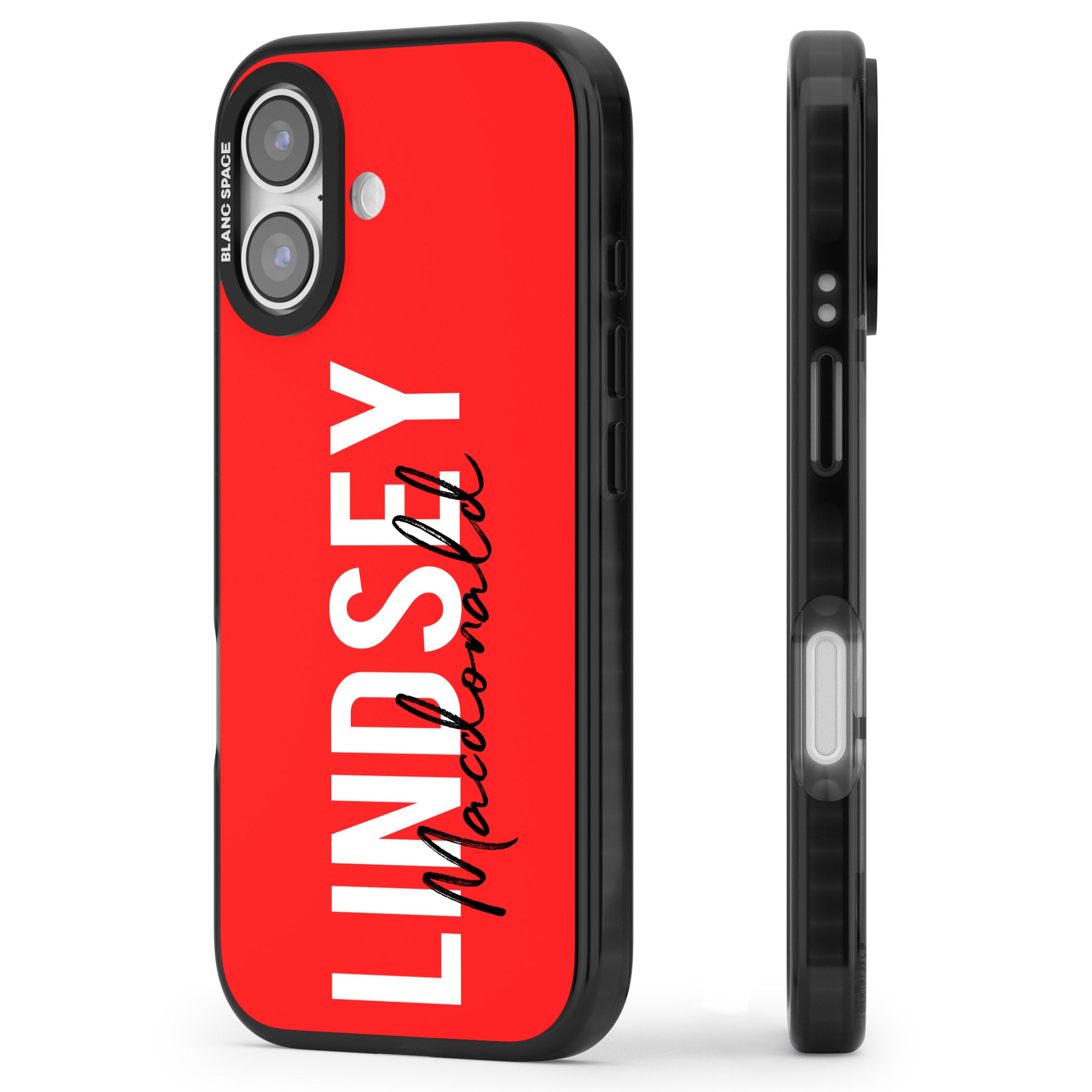 Personalised Bold Name: Red iPhone 17 Impact Black Phone Case Side Profile