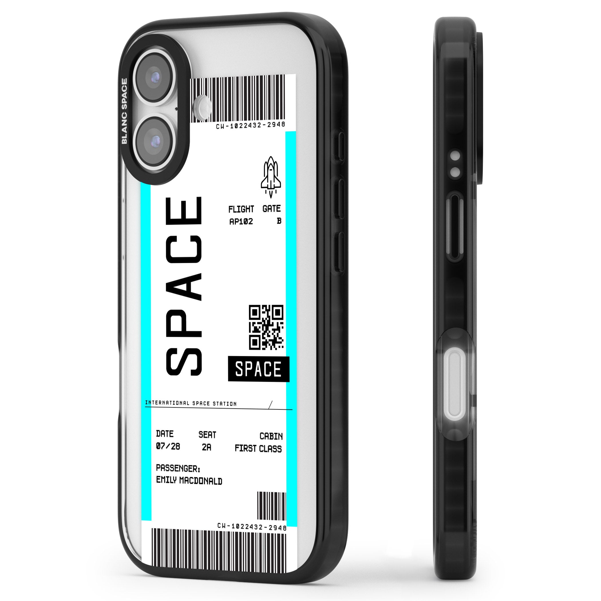 Personalised Space Travel Ticket iPhone 17 Impact Black Phone Case Side Profile