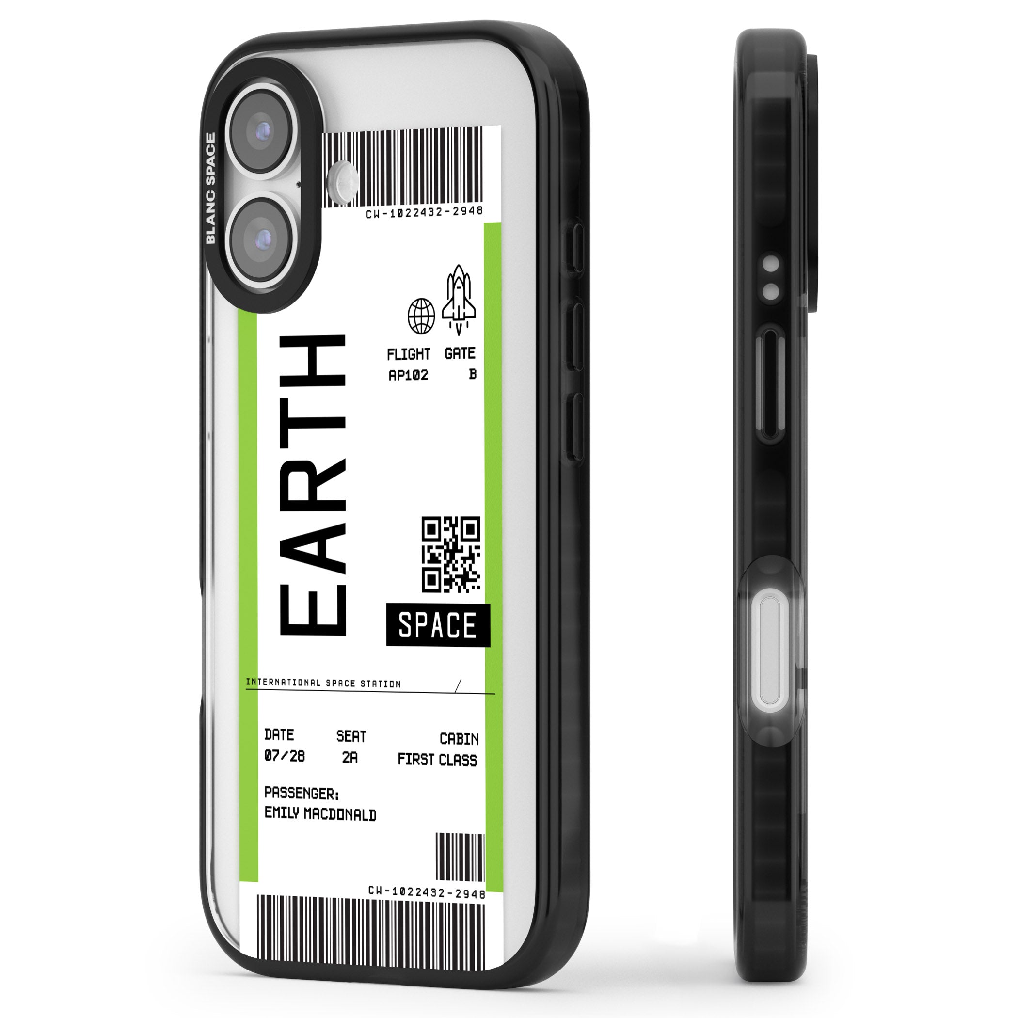 Personalised Earth Travel Ticket iPhone 17 Impact Black Phone Case Side Profile