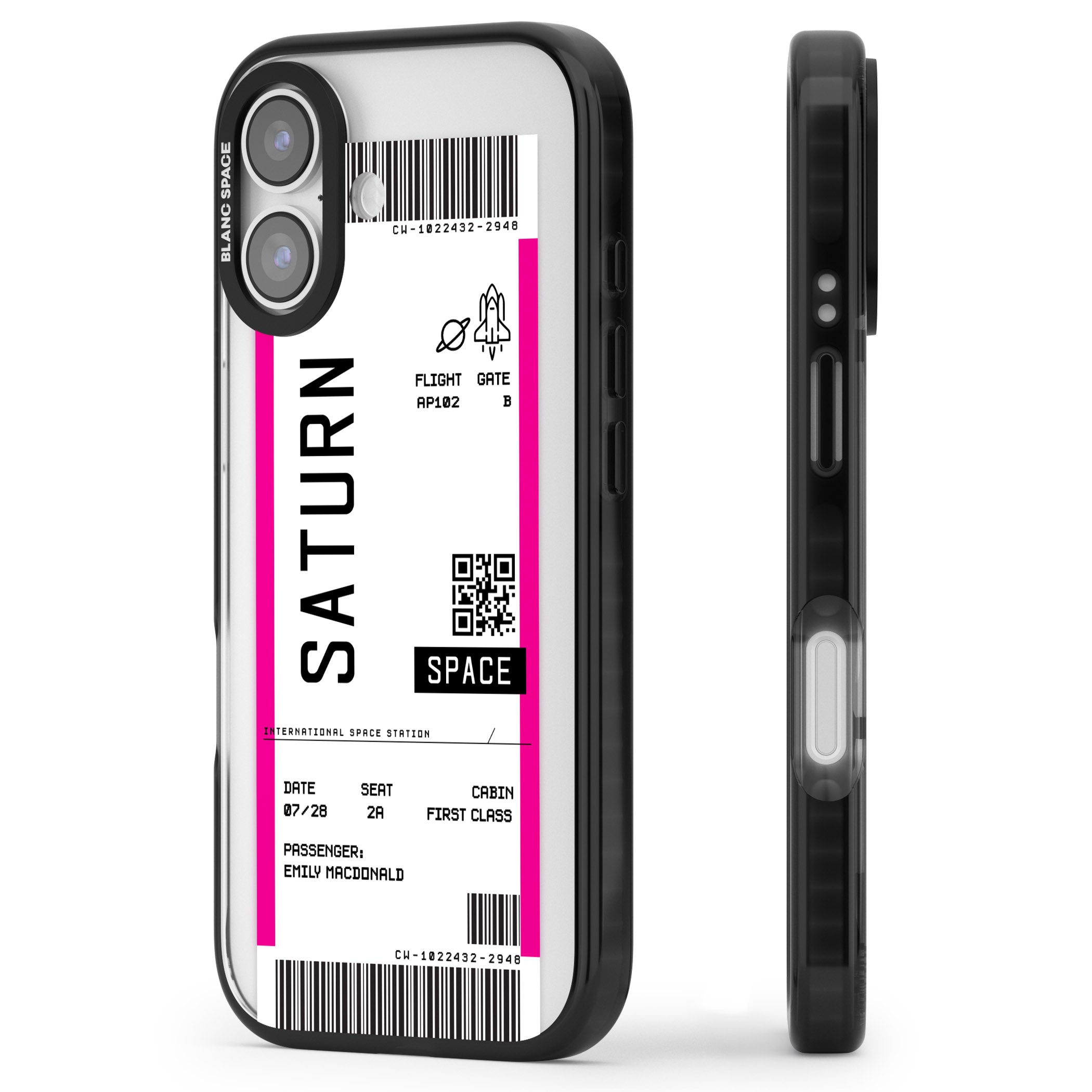 Personalised Saturn Travel Ticket iPhone 17 Impact Black Phone Case Side Profile