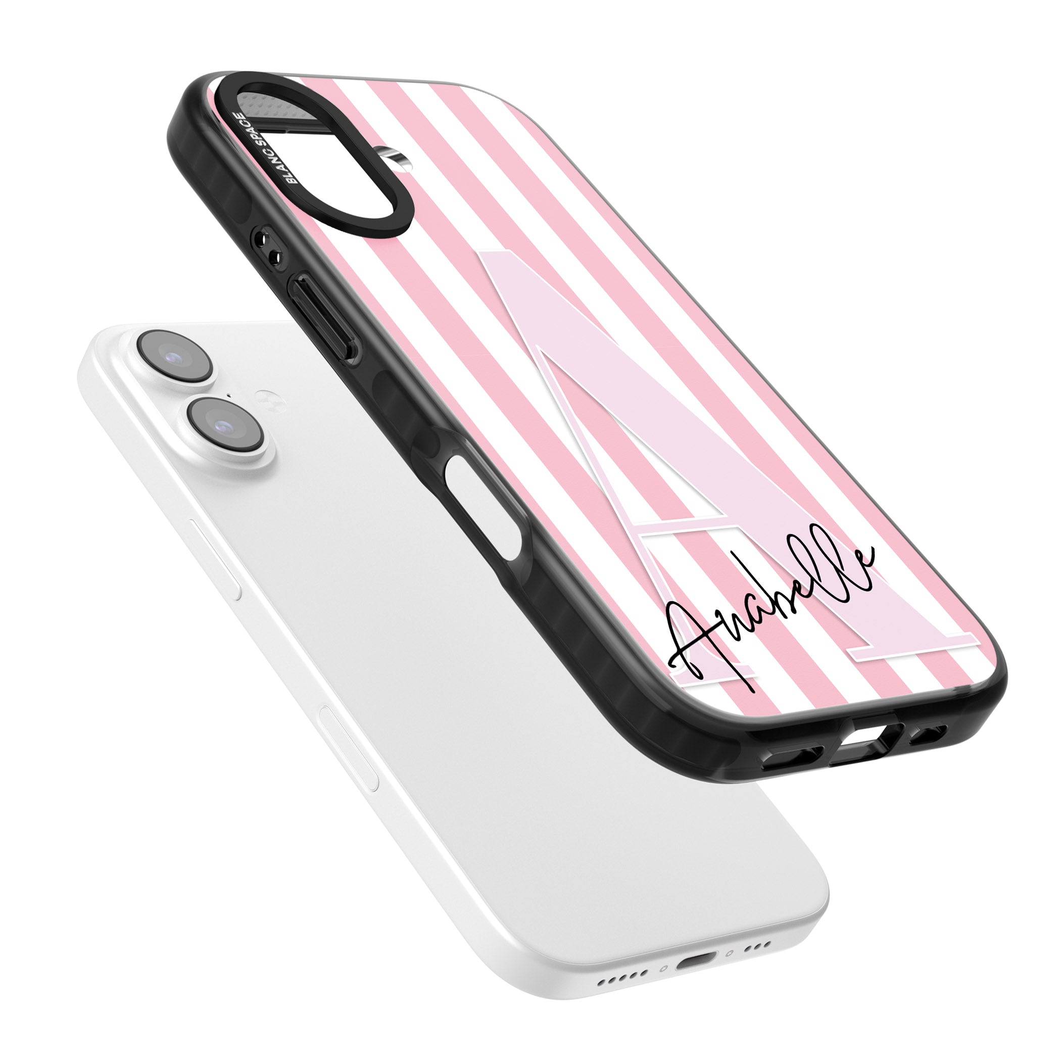 Personalised Pink Stripes & Monogram iPhone 17 Impact Black Phone Case Colours