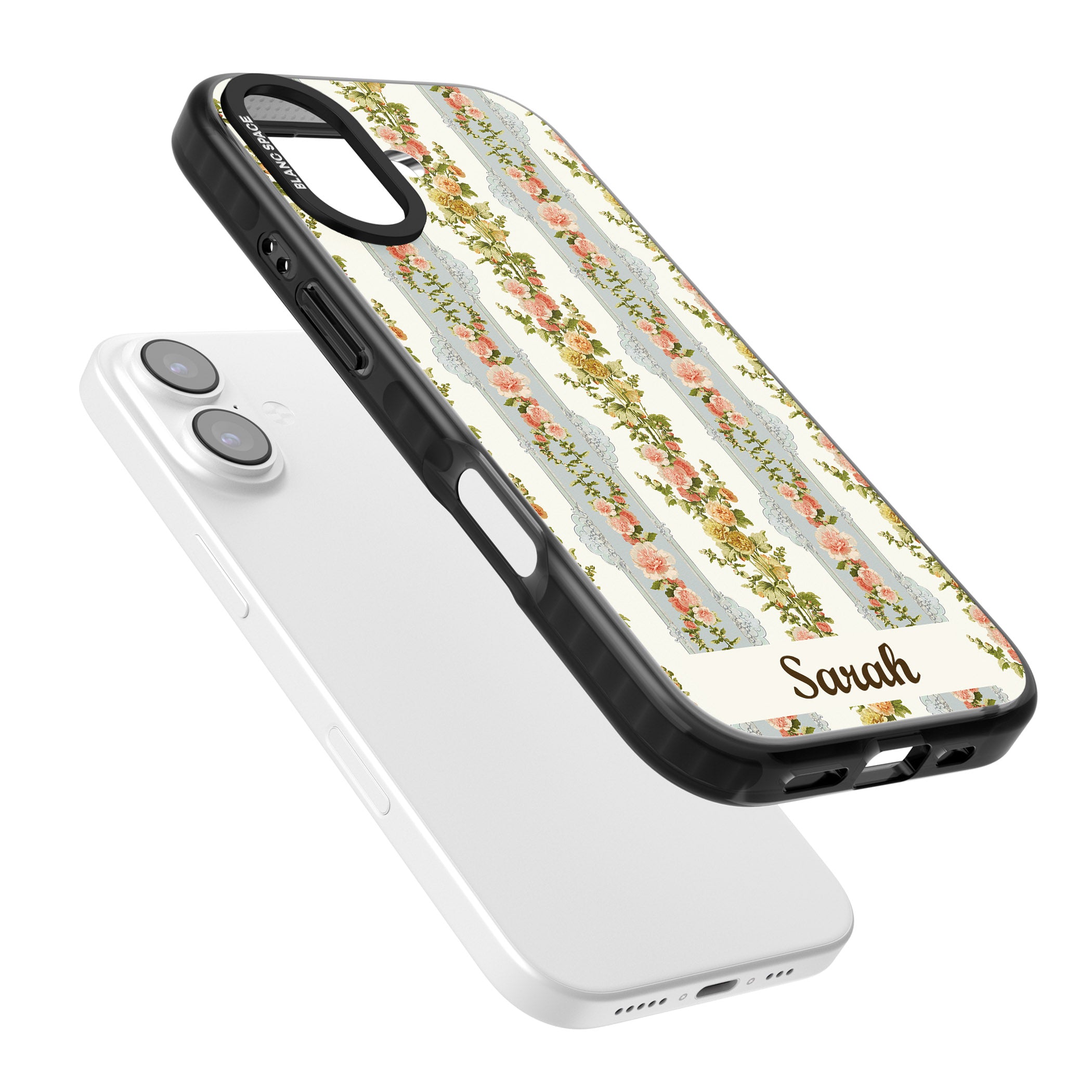 Personalised Vintage Floral Stripes iPhone 17 Impact Black Phone Case Colours