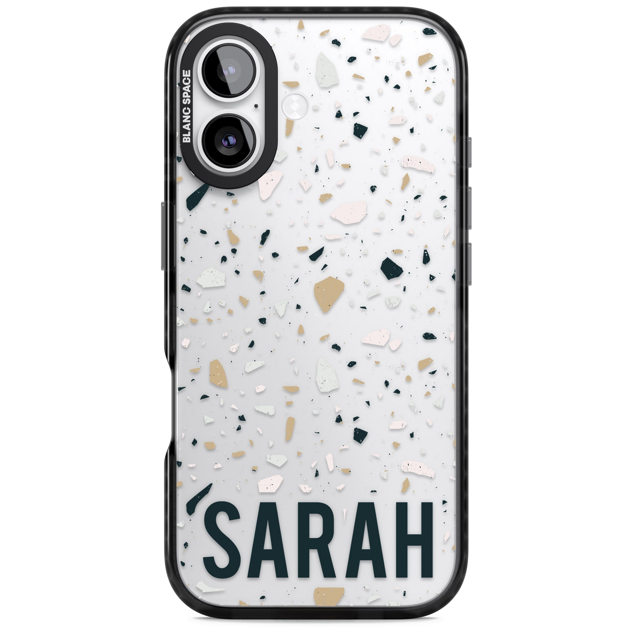 Personalised Terrazzo Blue, Pink, Brown iPhone 17 Impact Black Phone Case