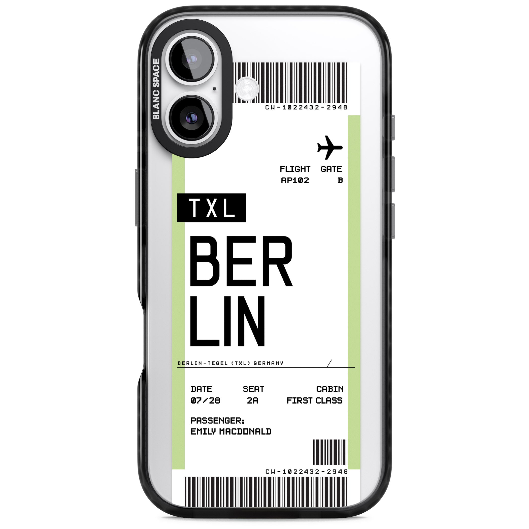 Personalised Berlin Boarding Pass iPhone 17 Impact Black Phone Case