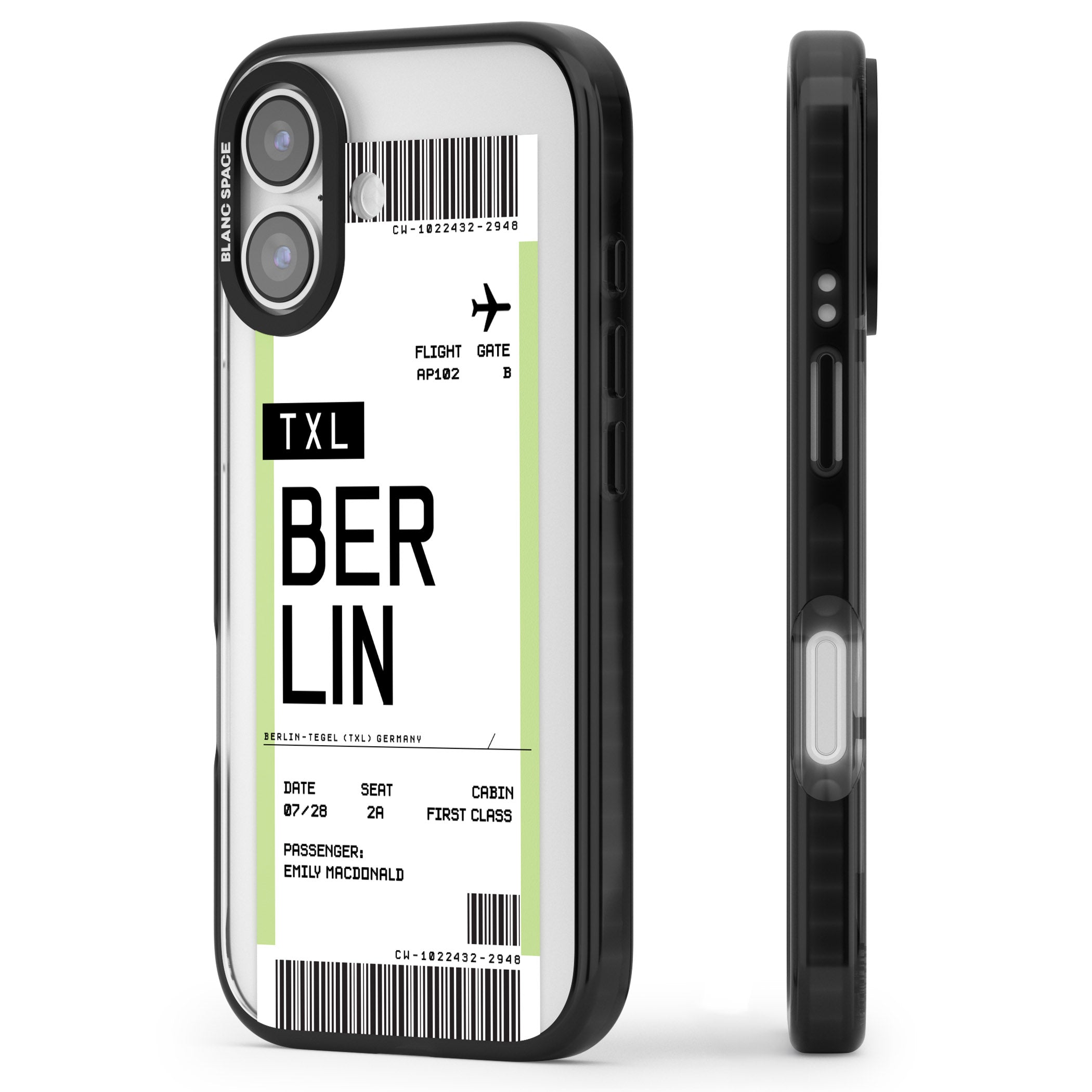 Personalised Berlin Boarding Pass iPhone 17 Impact Black Phone Case Side Profile