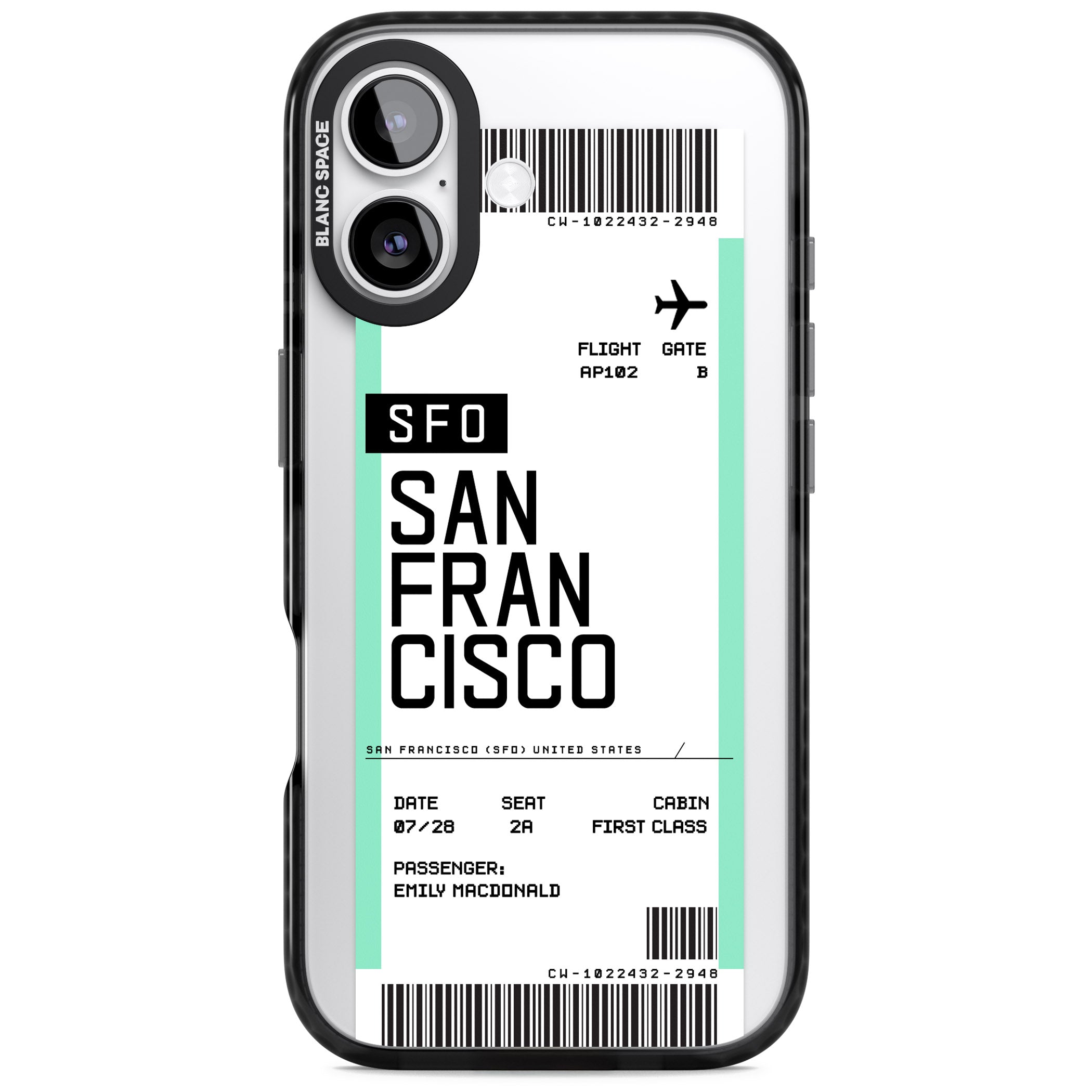 Personalised San Francisco Boarding Pass iPhone 17 Impact Black Phone Case
