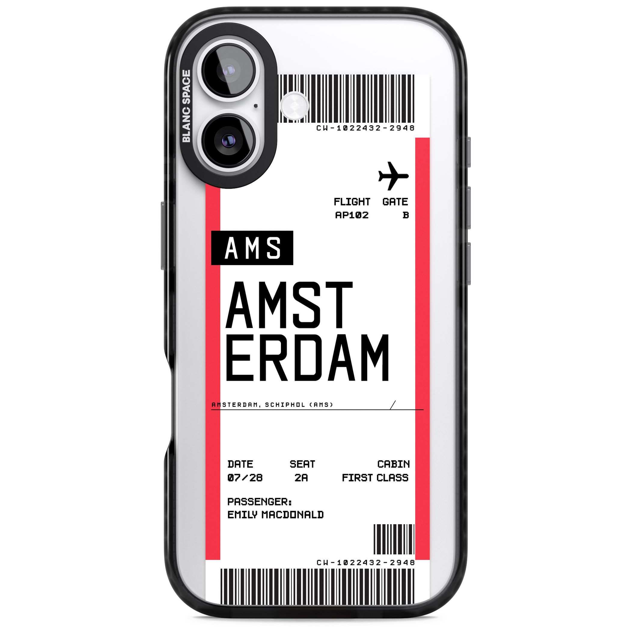 Personalised Amsterdam Boarding Pass iPhone 17 Impact Black Phone Case