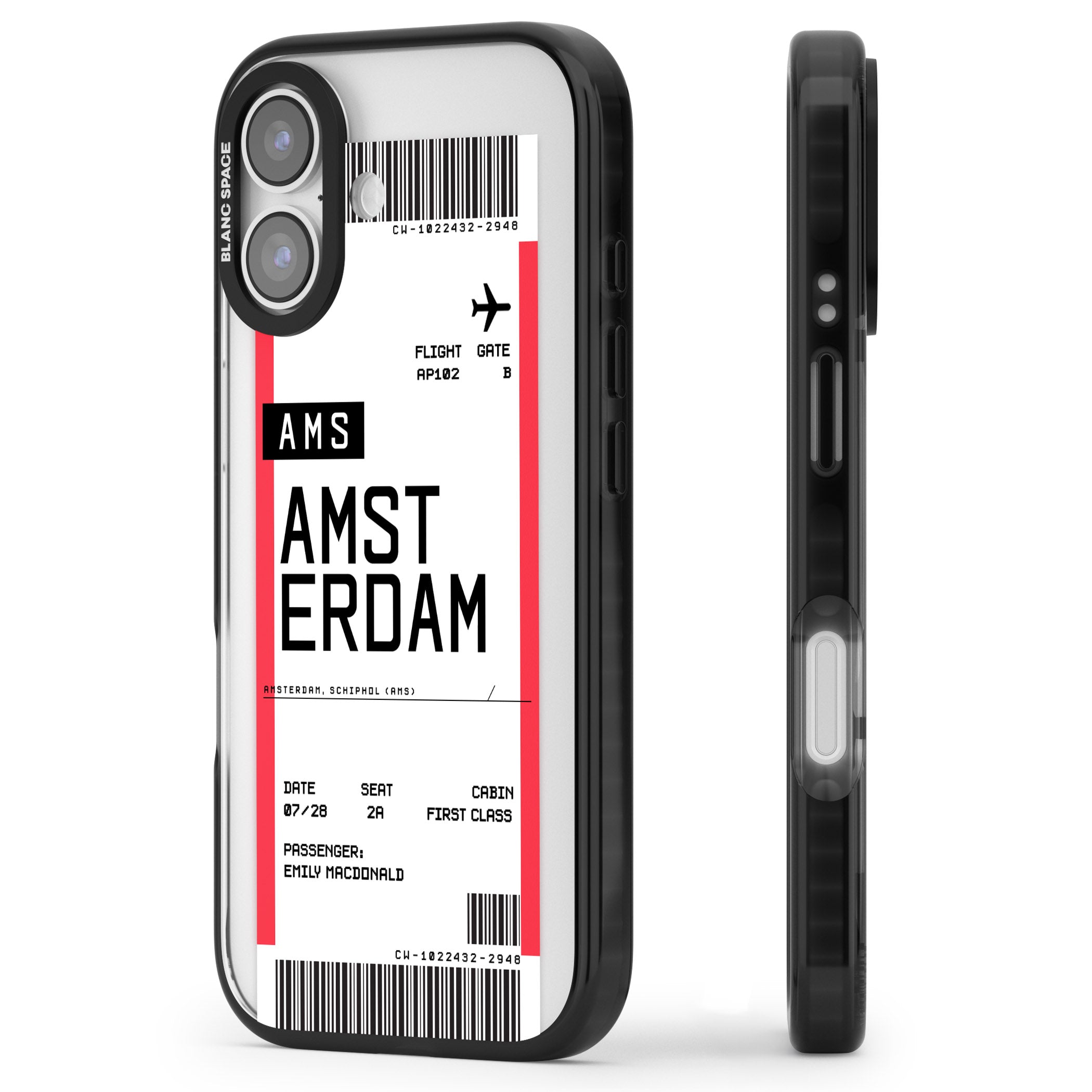 Personalised Amsterdam Boarding Pass iPhone 17 Impact Black Phone Case Side Profile