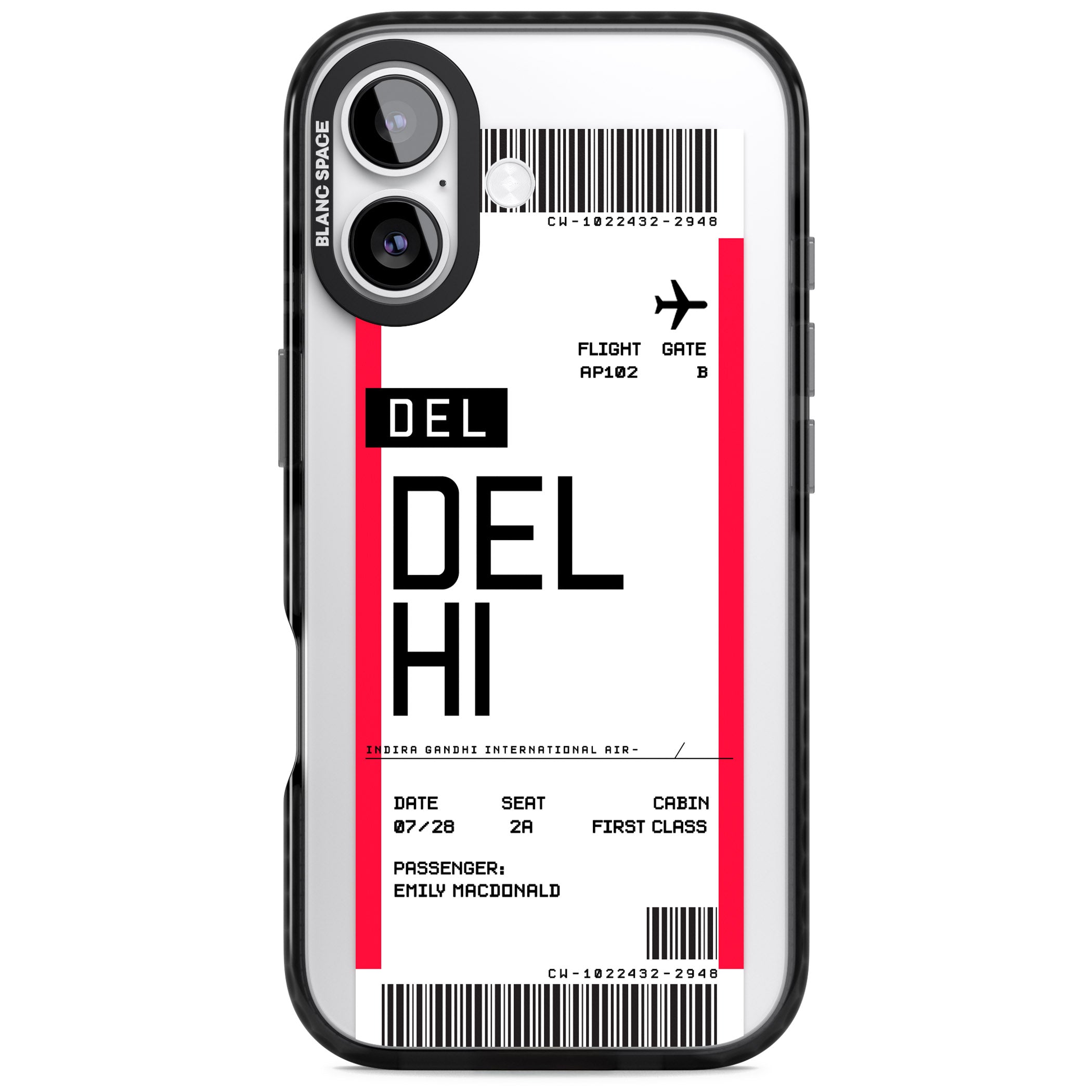 Personalised Delhi Boarding Pass iPhone 17 Impact Black Phone Case