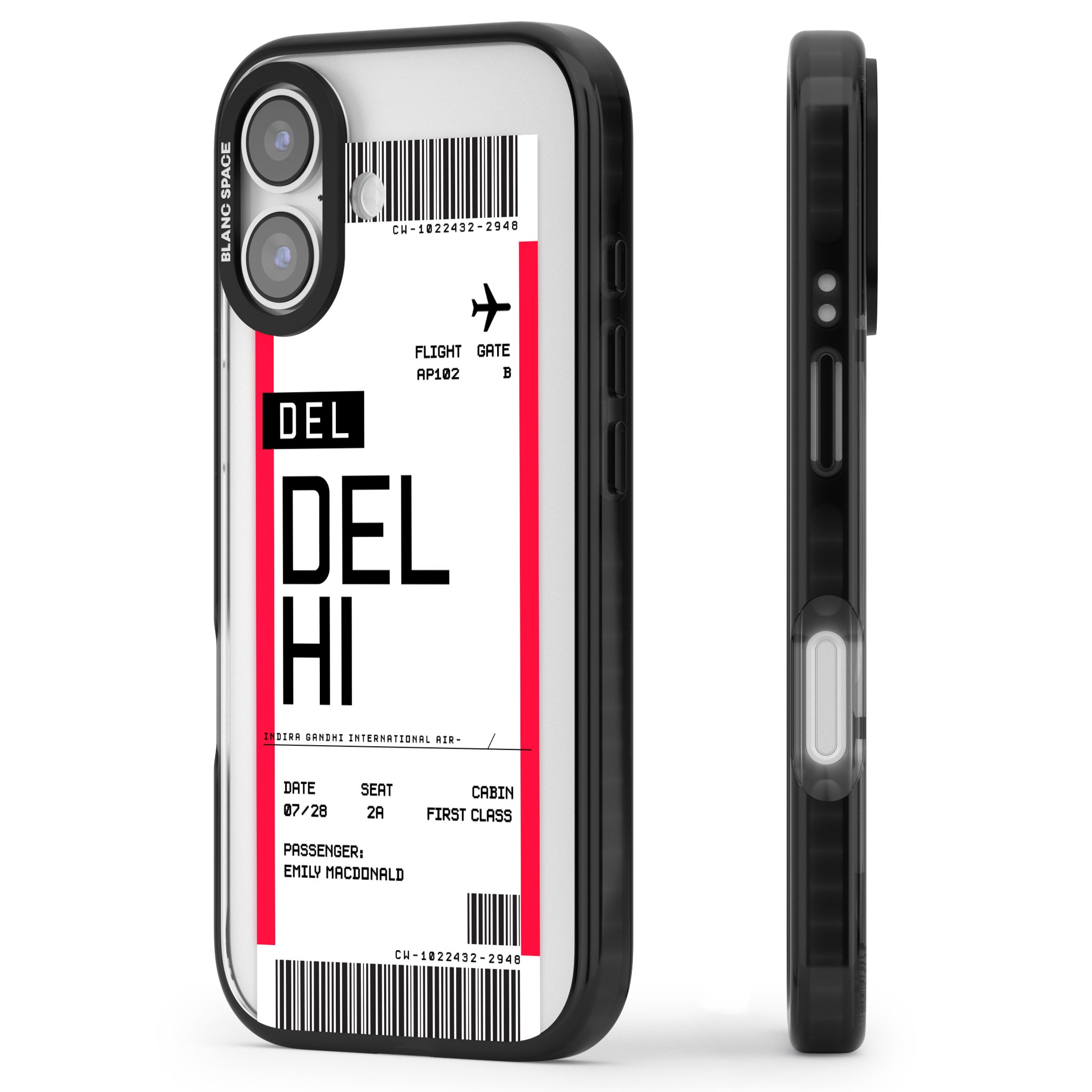 Personalised Delhi Boarding Pass iPhone 17 Impact Black Phone Case Side Profile