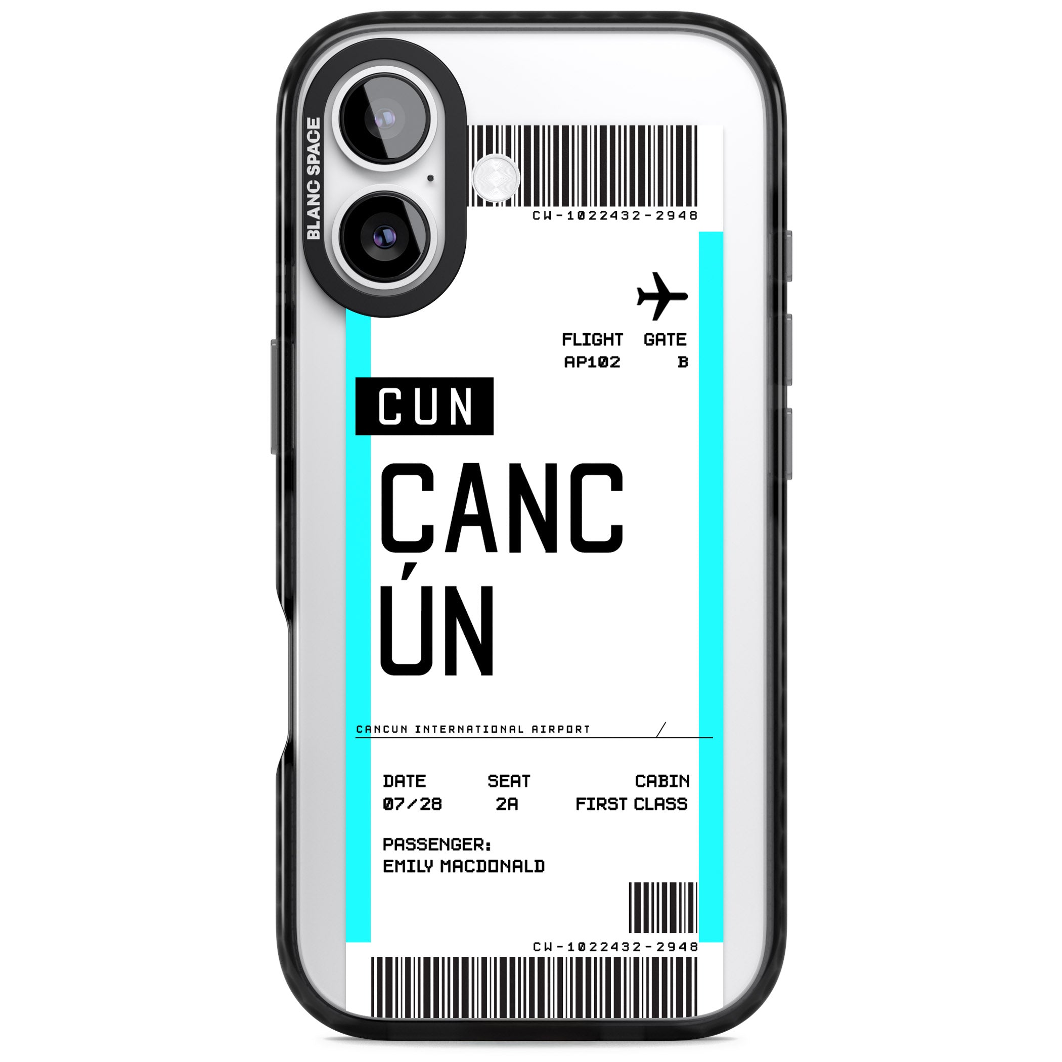 Personalised Cancún Boarding Pass iPhone 17 Impact Black Phone Case