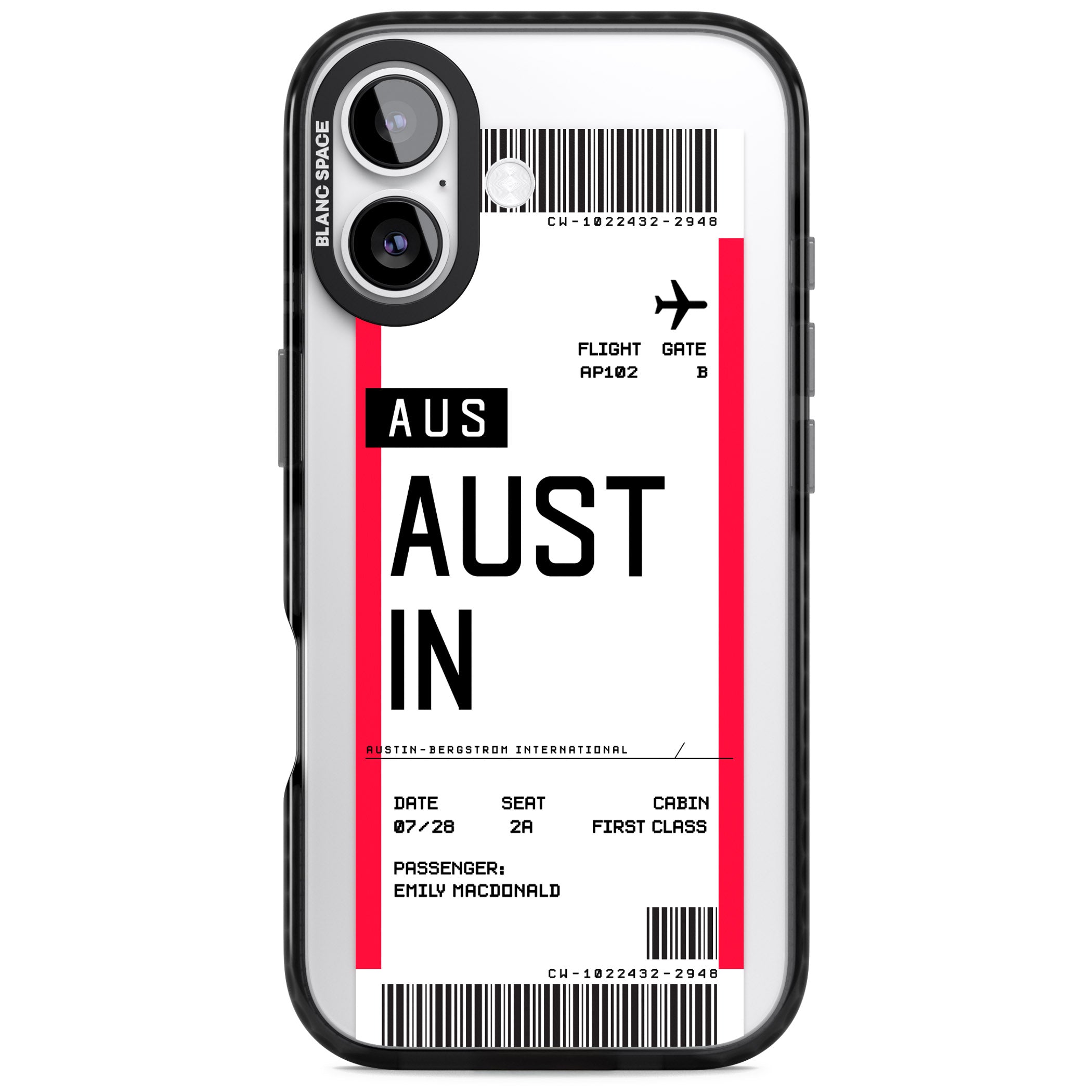 Personalised Austin Boarding Pass iPhone 17 Impact Black Phone Case