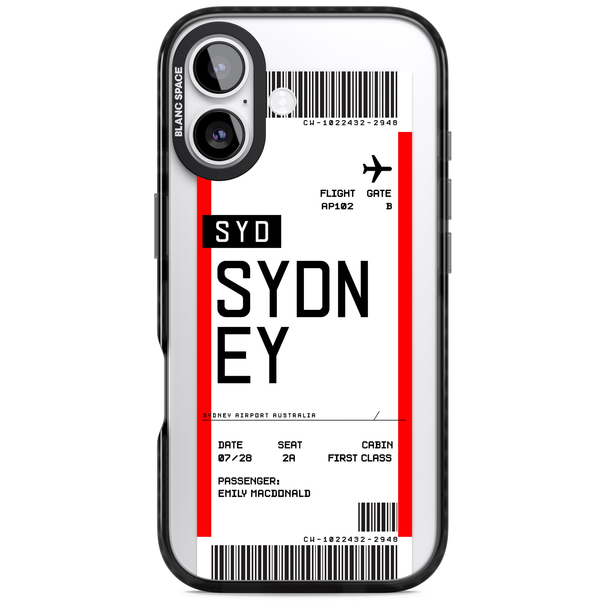 Personalised Sydney Boarding Pass iPhone 17 Impact Black Phone Case