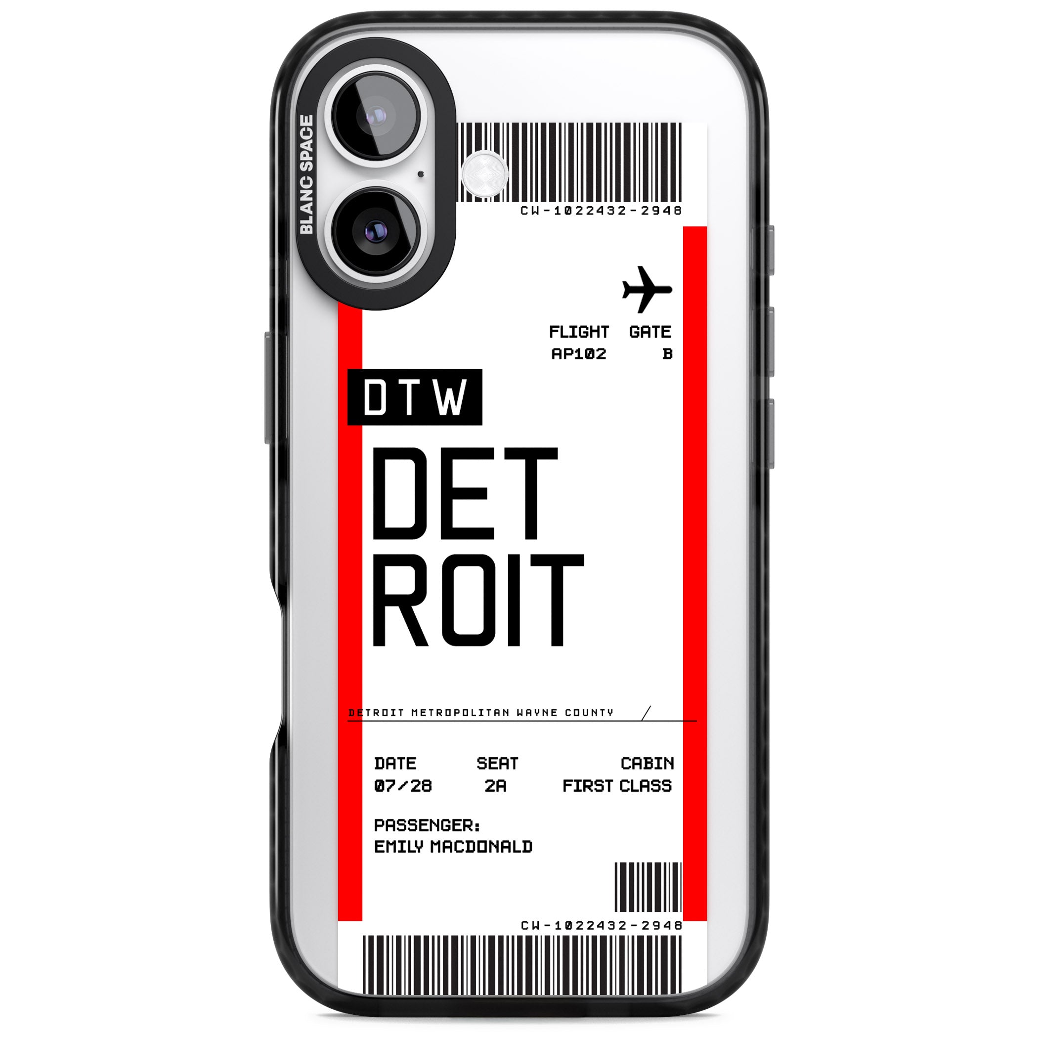 Personalised Detroit Boarding Pass iPhone 17 Impact Black Phone Case