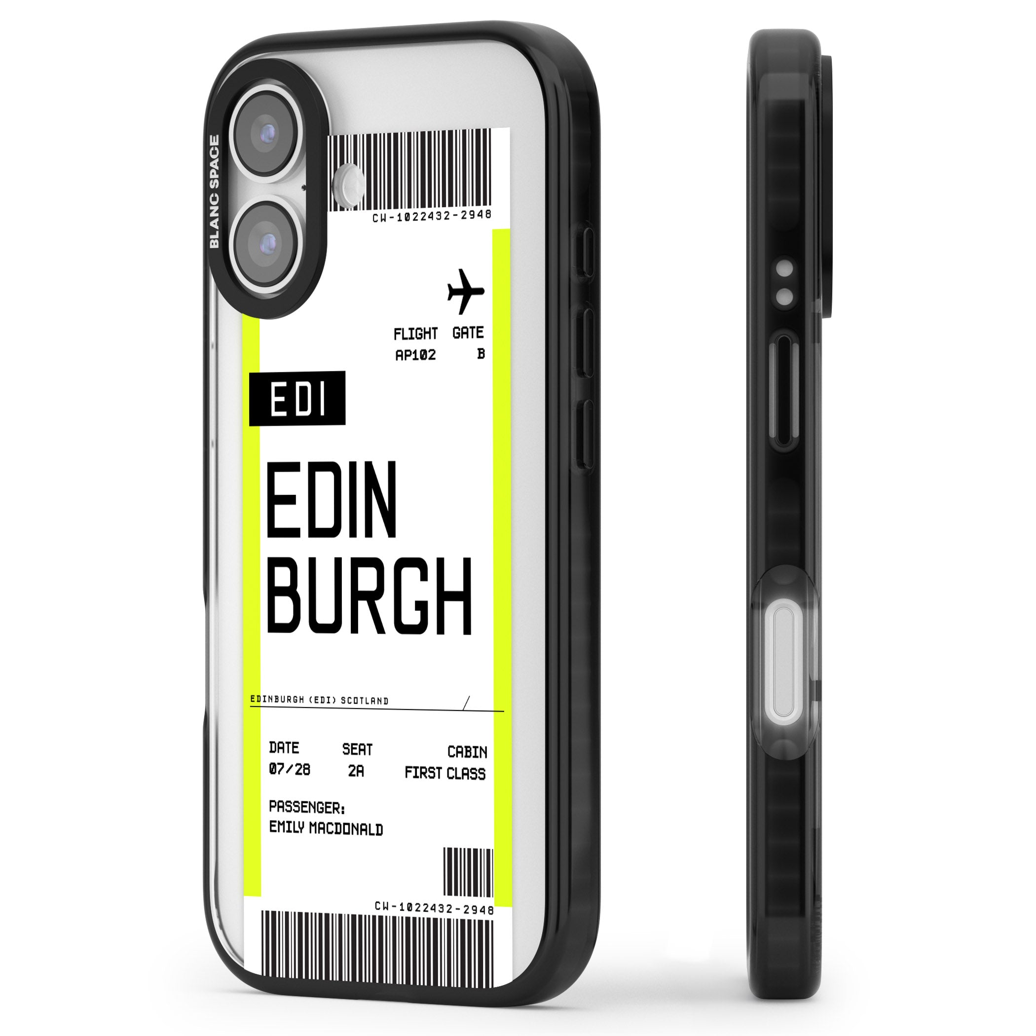 Personalised Edinburgh Boarding Pass iPhone 17 Impact Black Phone Case Side Profile