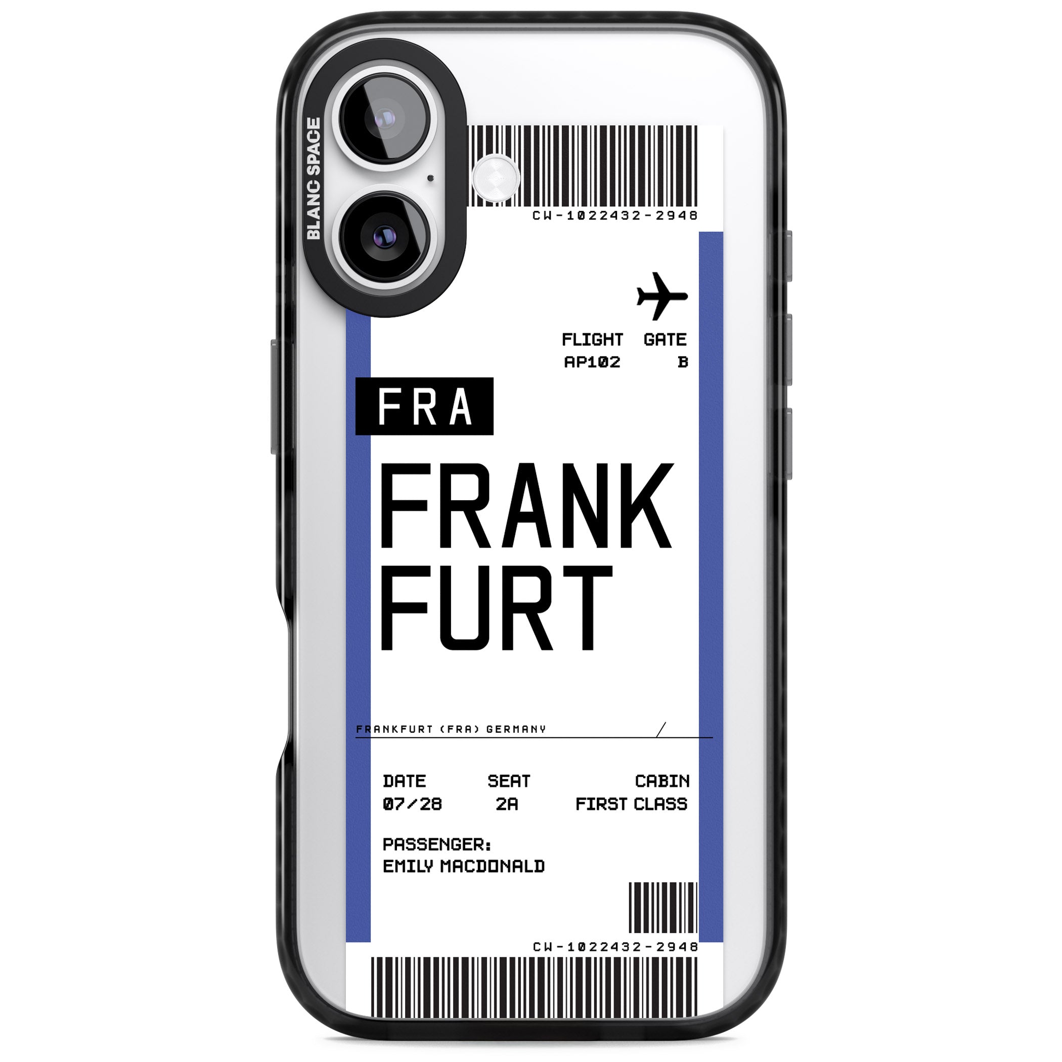 Personalised Frankfurt Boarding Pass iPhone 17 Impact Black Phone Case