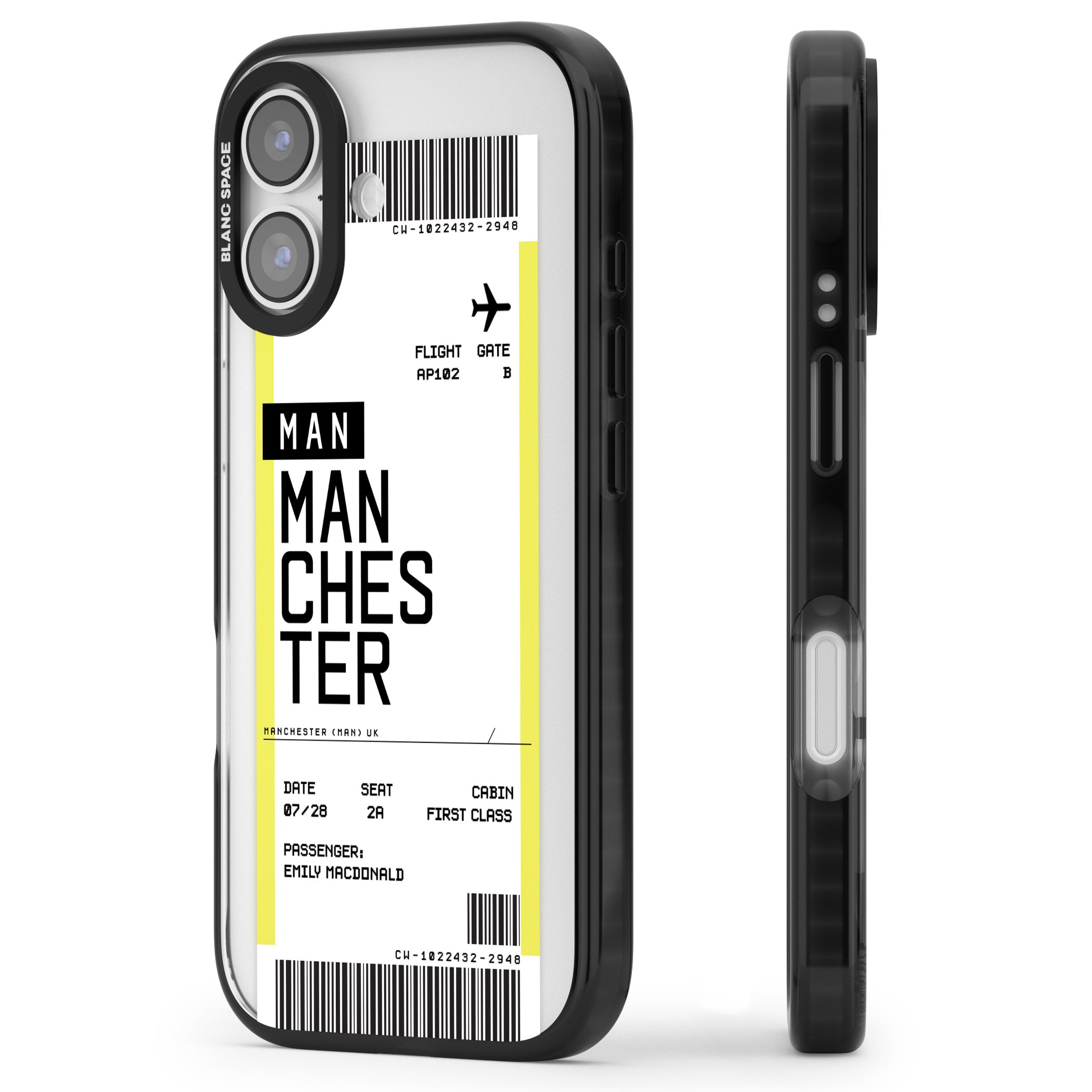 Personalised Manchester Boarding Pass iPhone 17 Impact Black Phone Case Side Profile