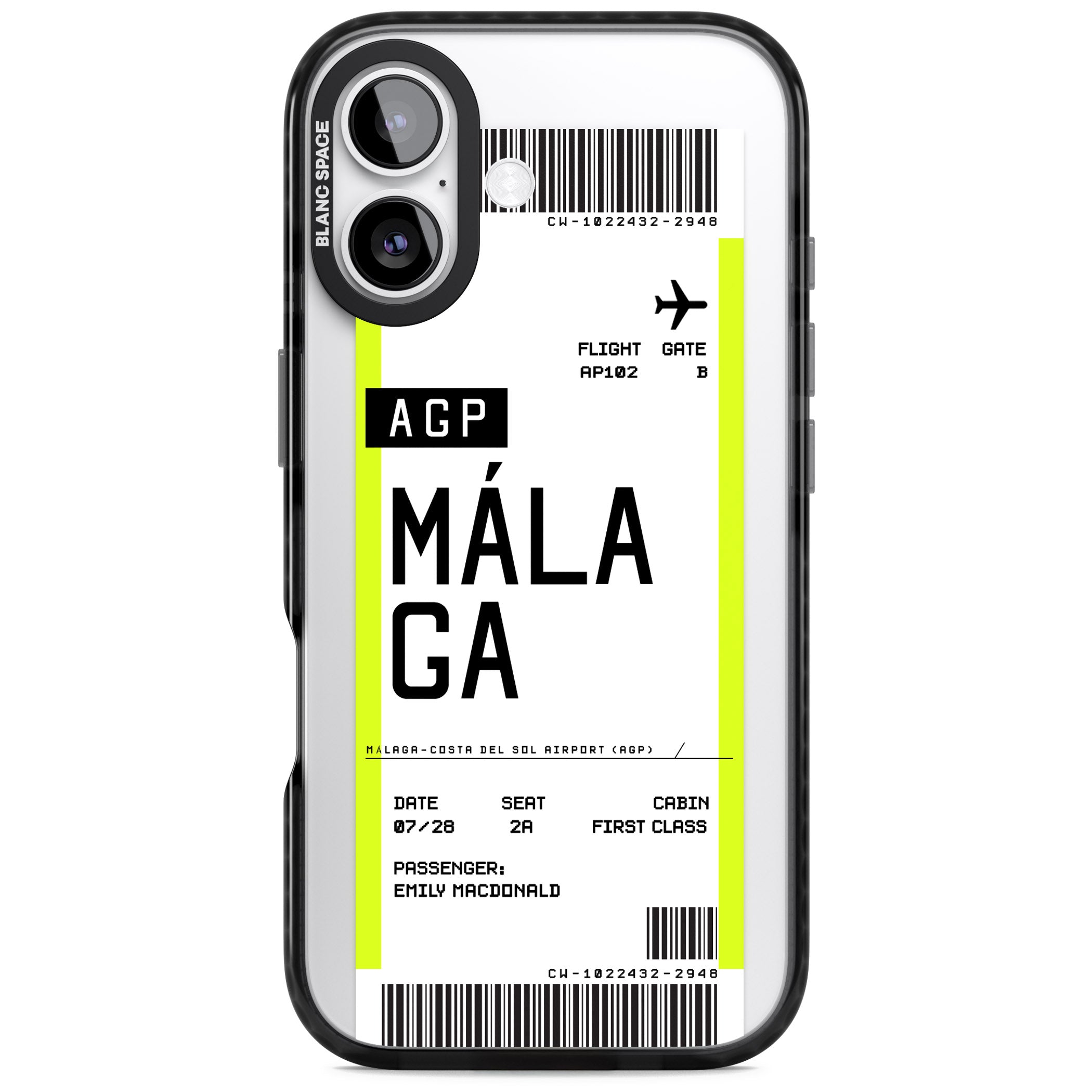 Personalised Málaga Boarding Pass iPhone 17 Impact Black Phone Case