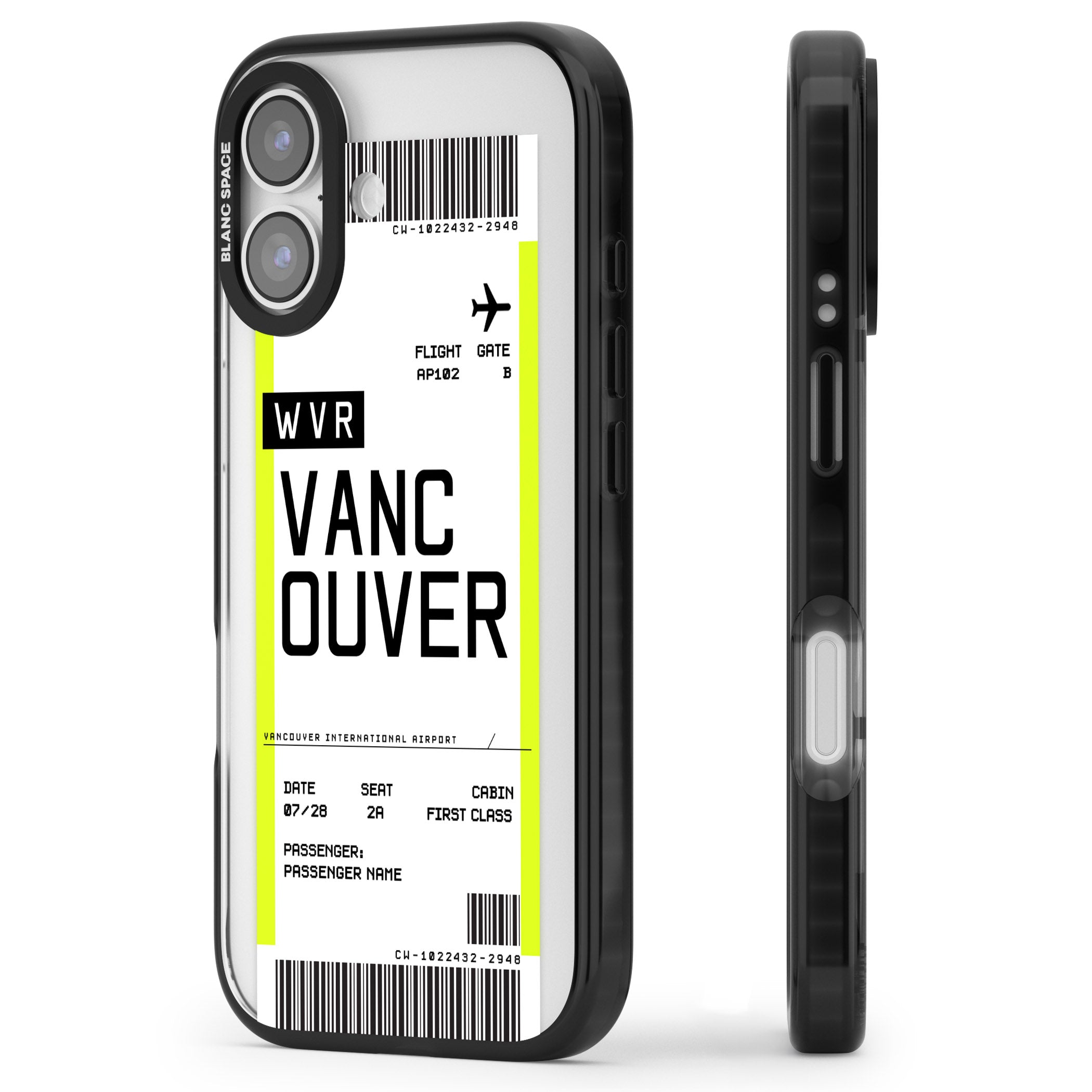 Personalised Vancouver Boarding Pass iPhone 17 Impact Black Phone Case Side Profile