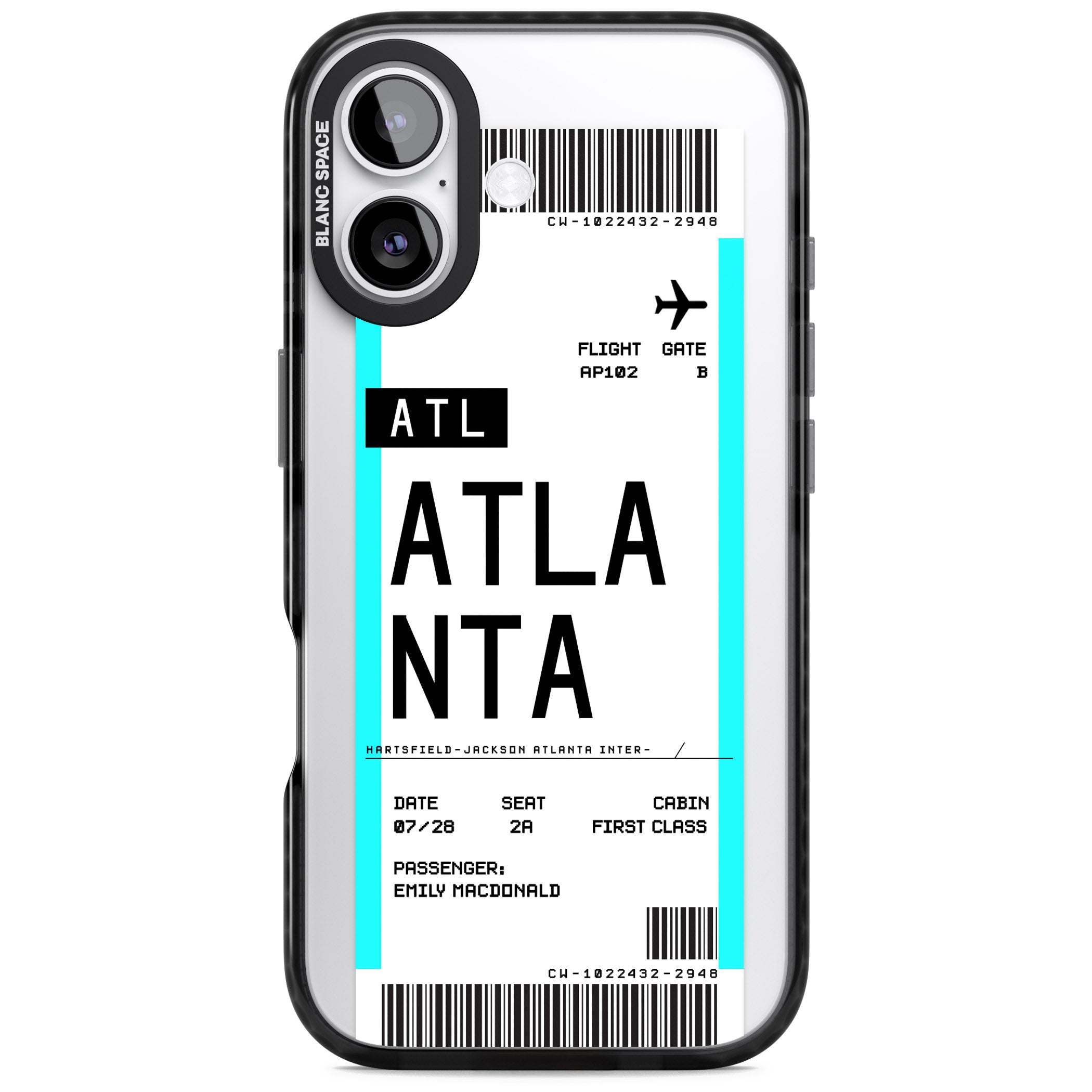 Personalised Atlanta Boarding Pass iPhone 17 Impact Black Phone Case