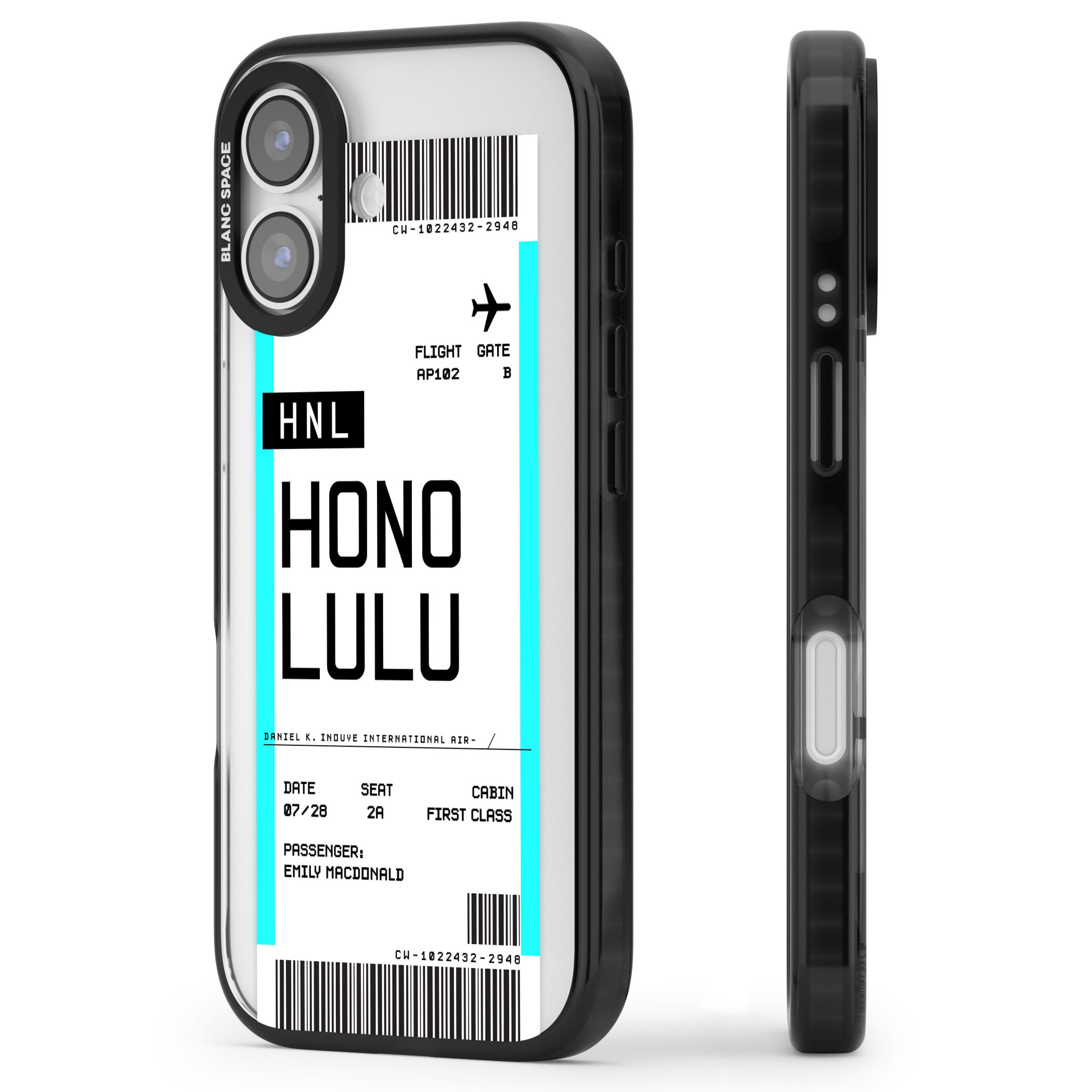 Personalised Honolulu Boarding Pass iPhone 17 Impact Black Phone Case Side Profile