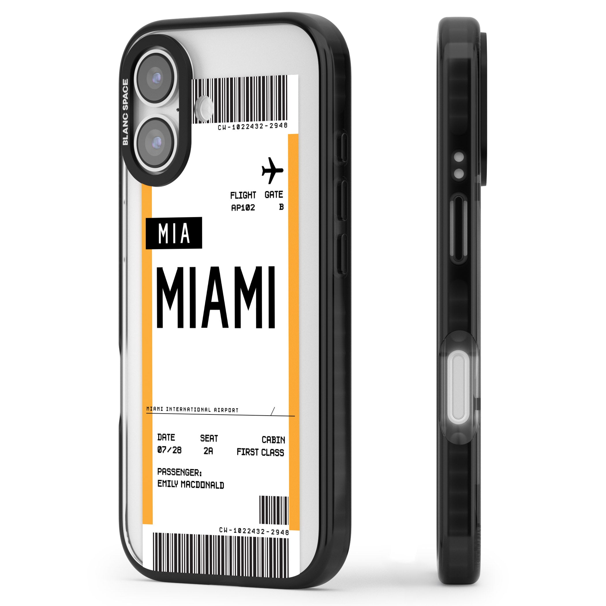 Personalised Miami Boarding Pass iPhone 17 Impact Black Phone Case Side Profile