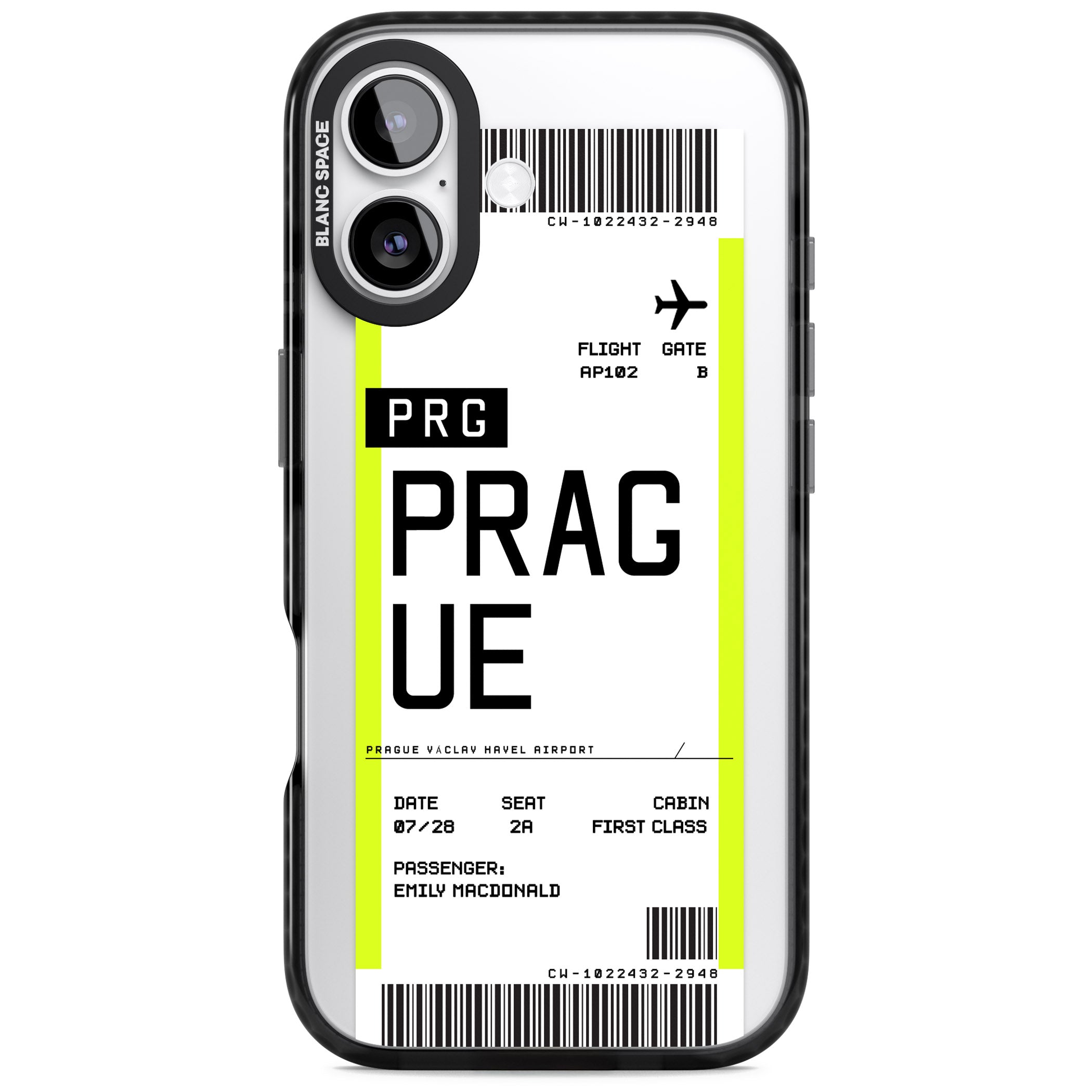 Personalised Prague Boarding Pass iPhone 17 Impact Black Phone Case