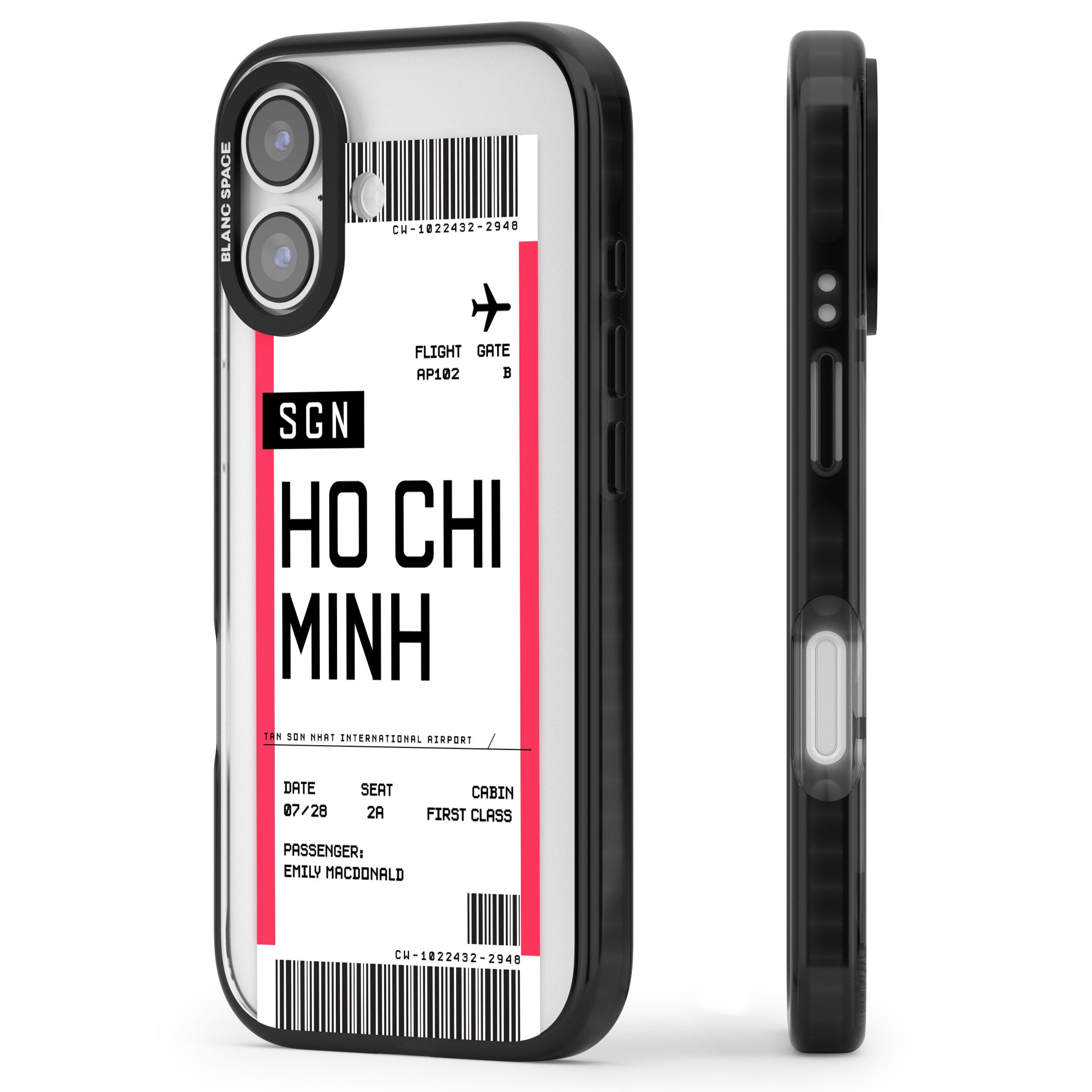 Personalised Ho Chi Minh Boarding Pass iPhone 17 Impact Black Phone Case Side Profile