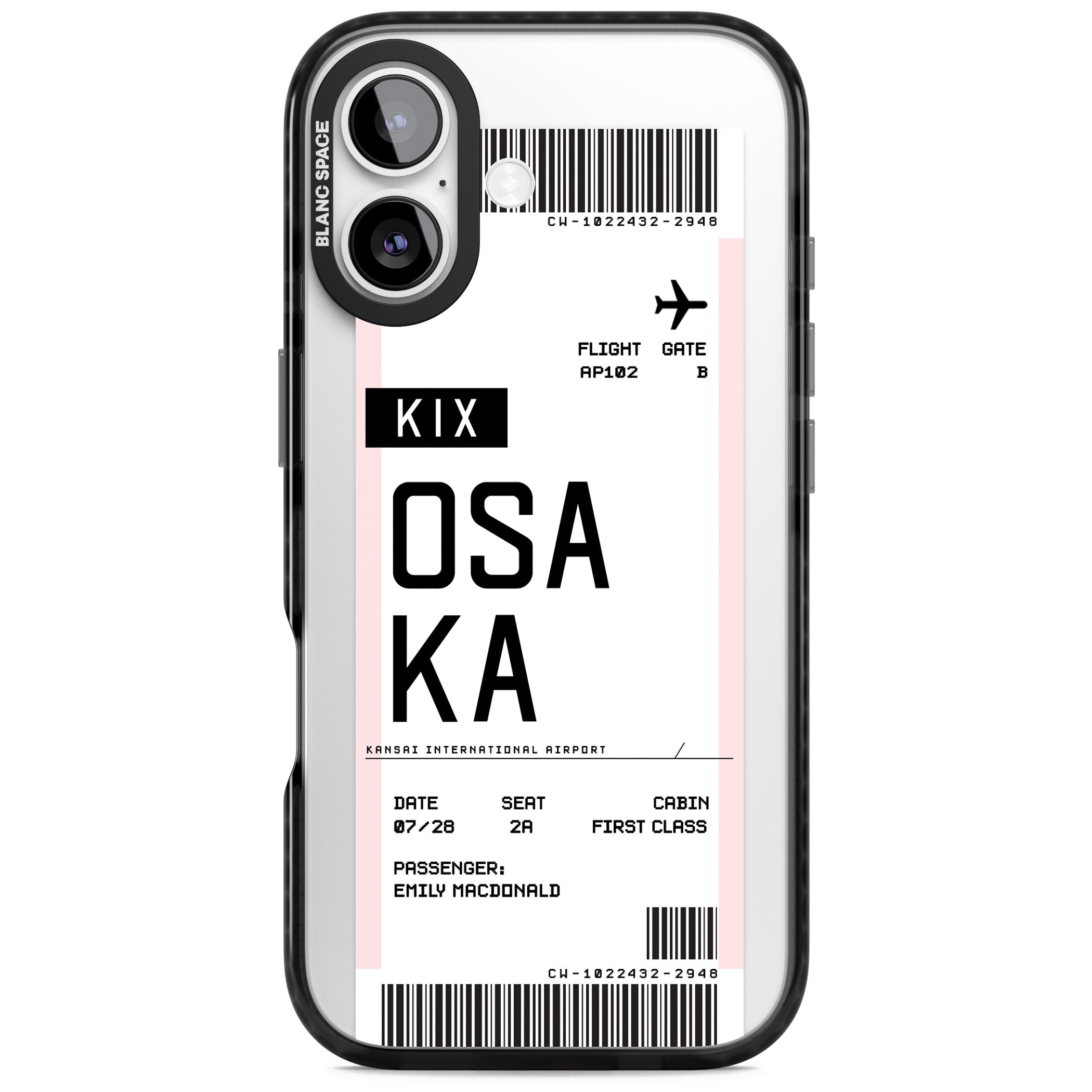 Personalised Osaka Boarding Pass iPhone 17 Impact Black Phone Case
