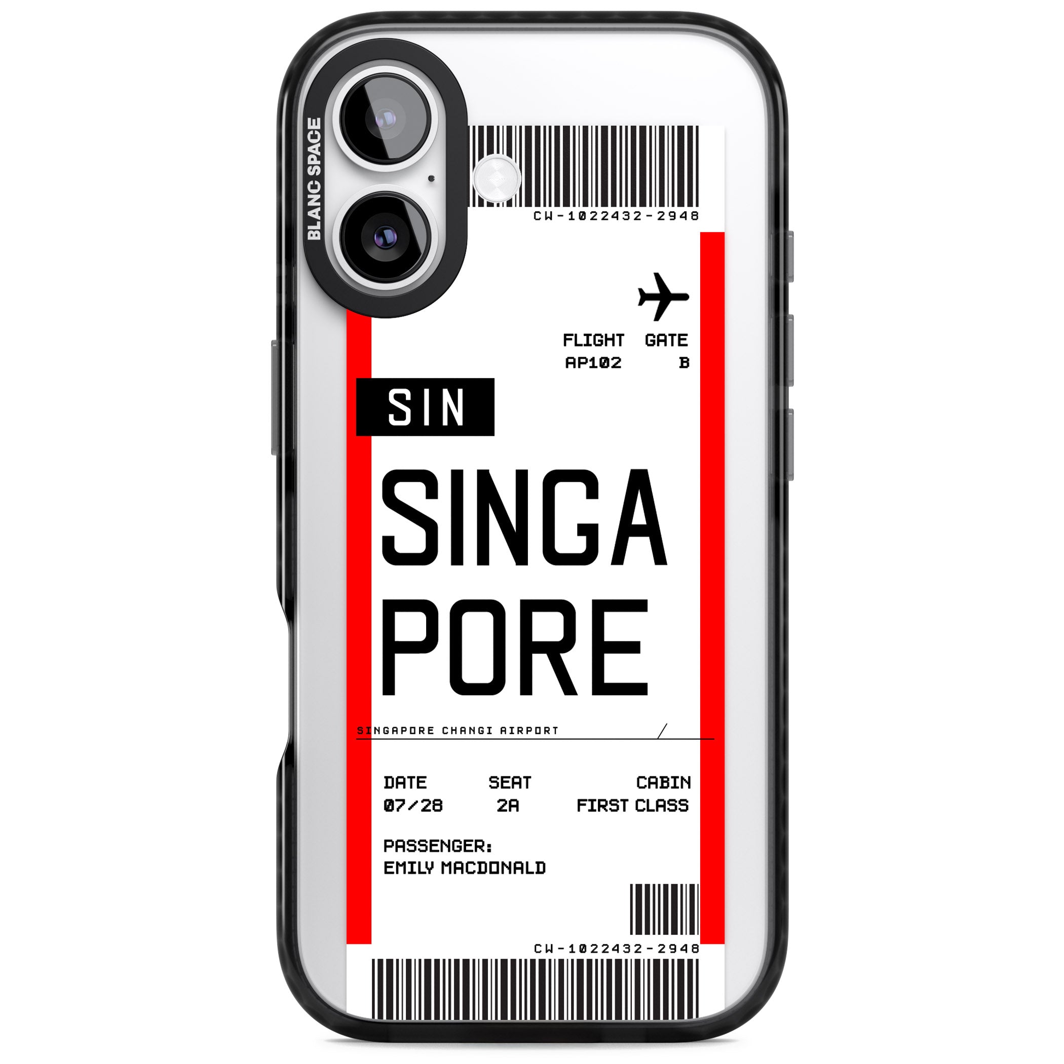 Personalised Singapore Boarding Pass iPhone 17 Impact Black Phone Case