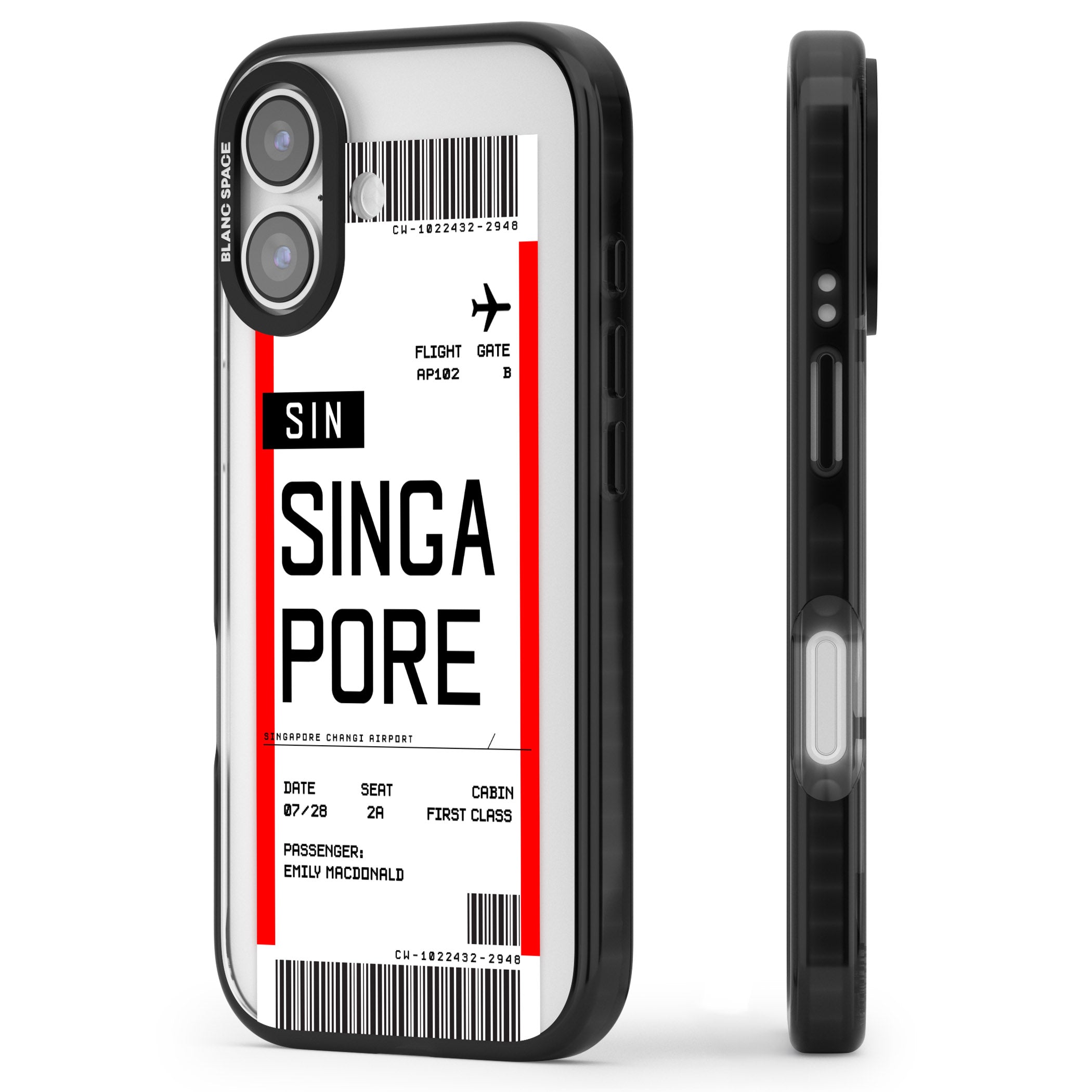 Personalised Singapore Boarding Pass iPhone 17 Impact Black Phone Case Side Profile