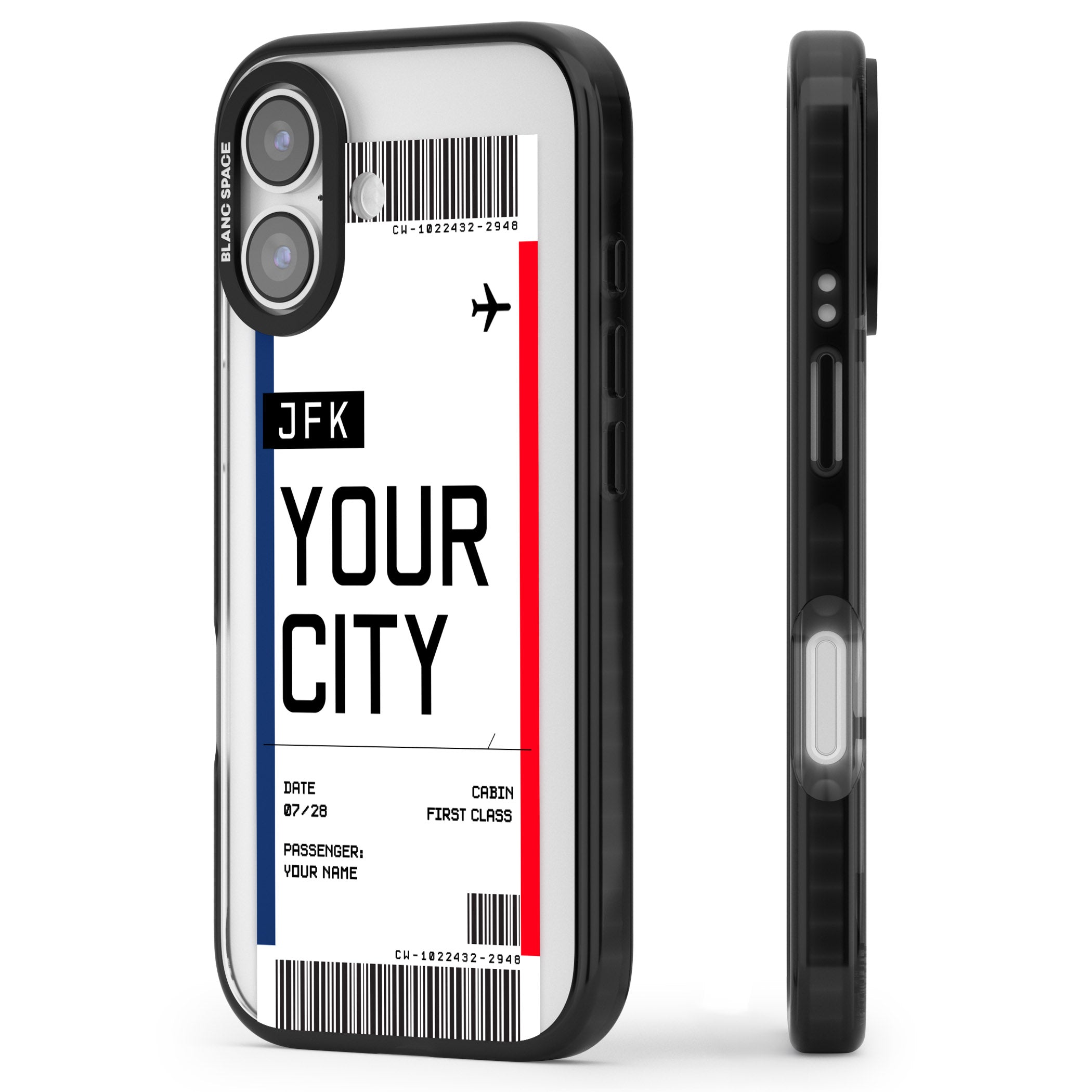 Personalised Create Your Own Boarding Pass Ticket iPhone 17 Impact Black Phone Case Side Profile