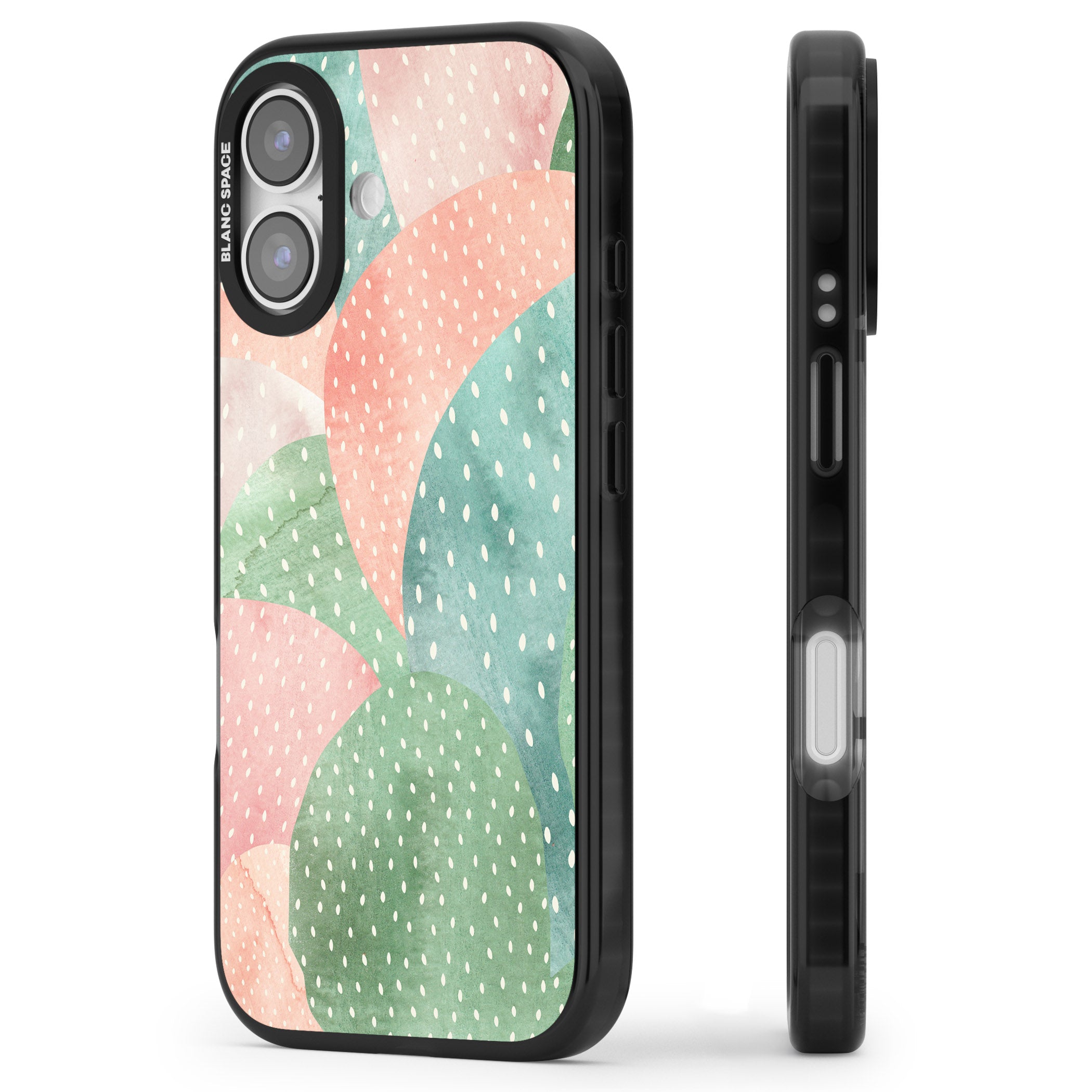 Pastel Cacti Pattern iPhone 17 Impact Black Phone Case Side Profile